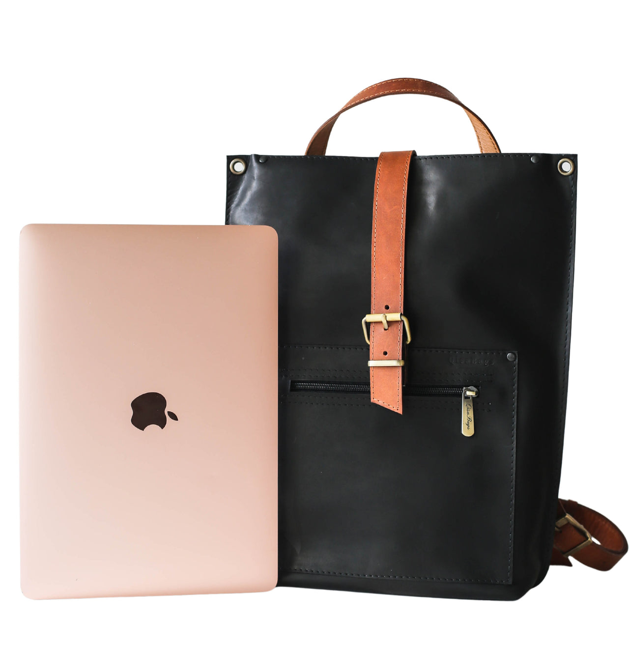 Black leather bag for laptop
