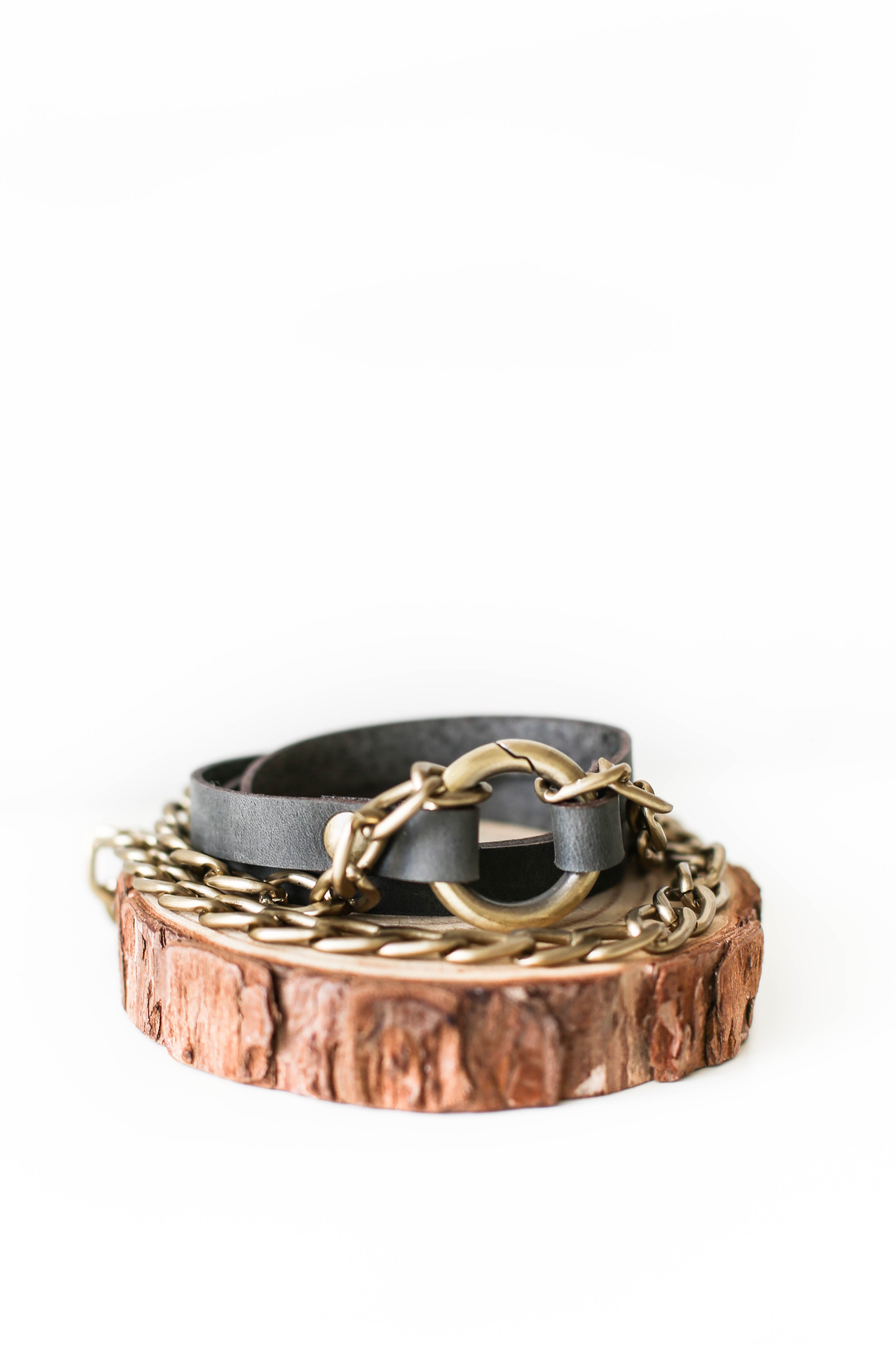 Gray Leather Wrap bracelet for women