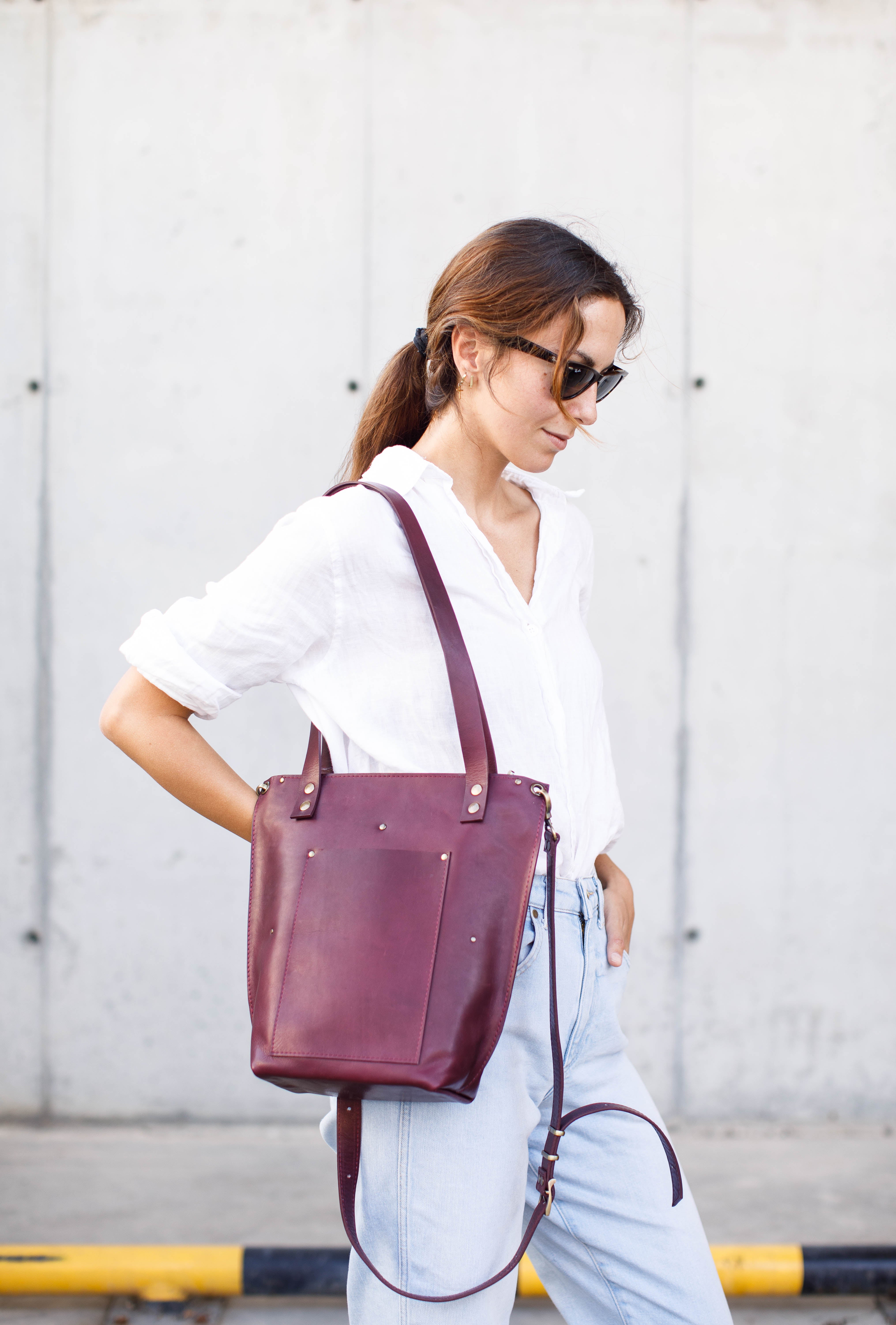 burgundy leather bag