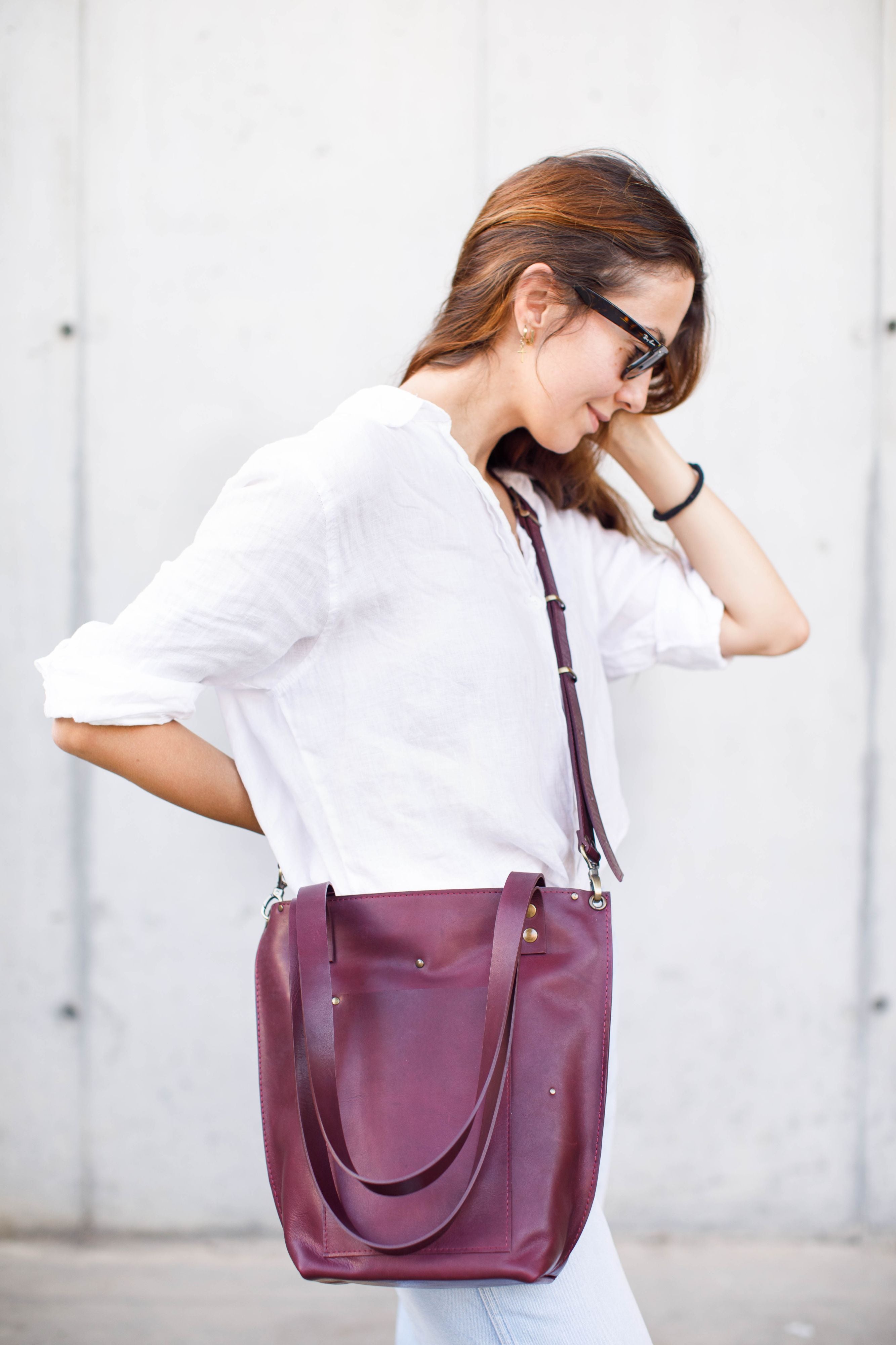 crossbody leather tote bag