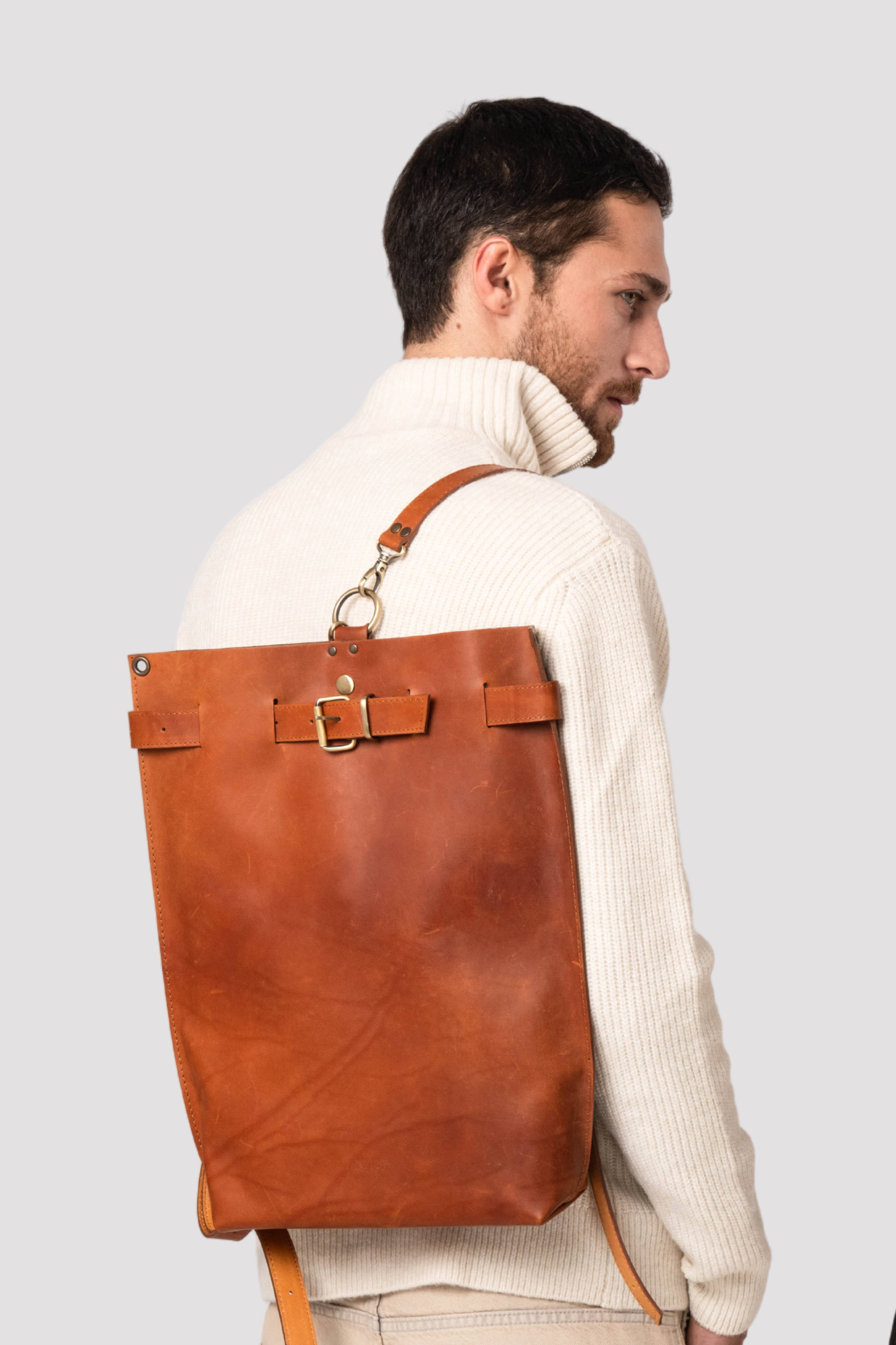 Men's Brown Leather Backpack