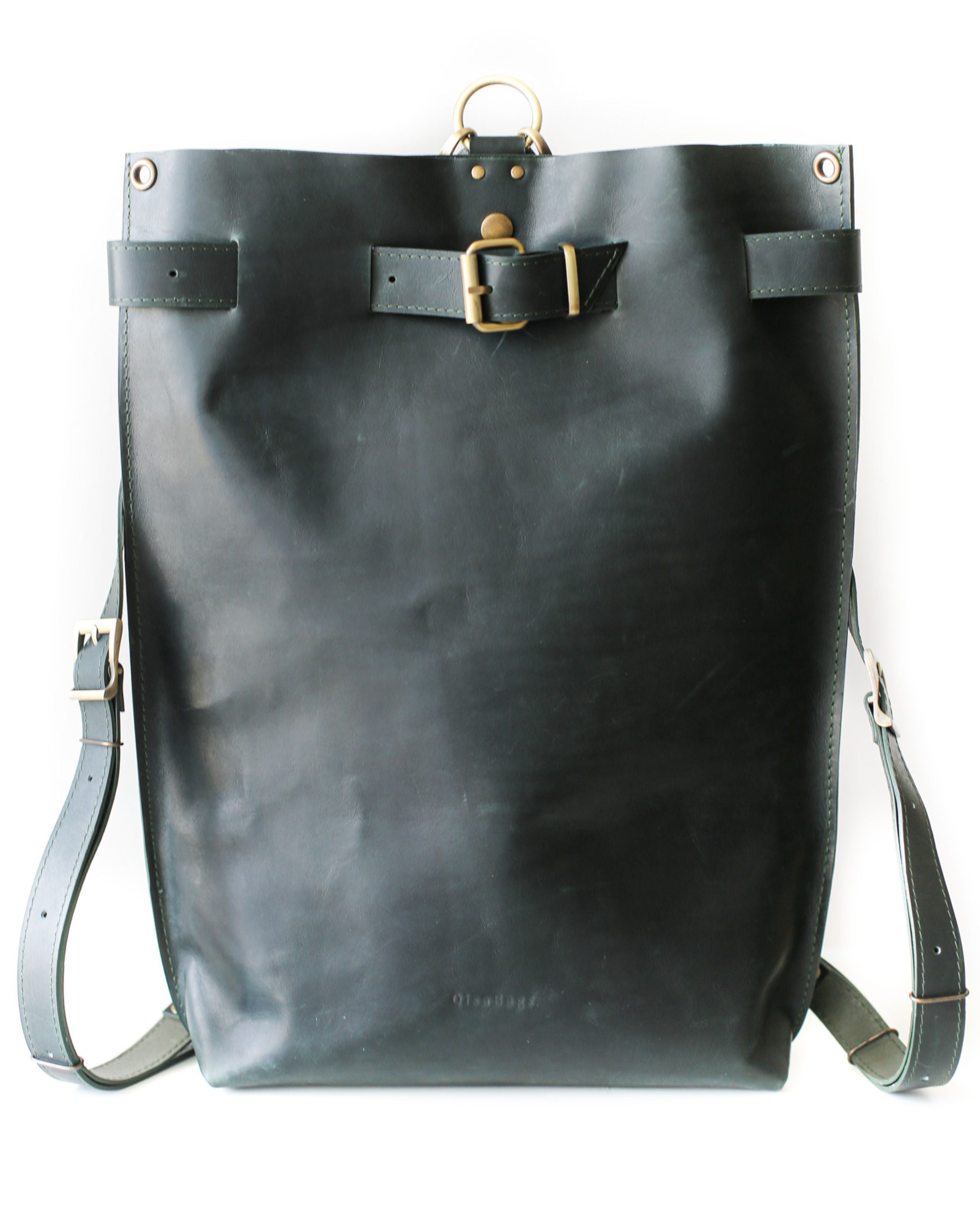 Green Large Leather Backpack Purse