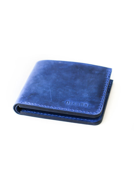 Blue Leather Wallet - Bifold Italian Wallet - QisaBags