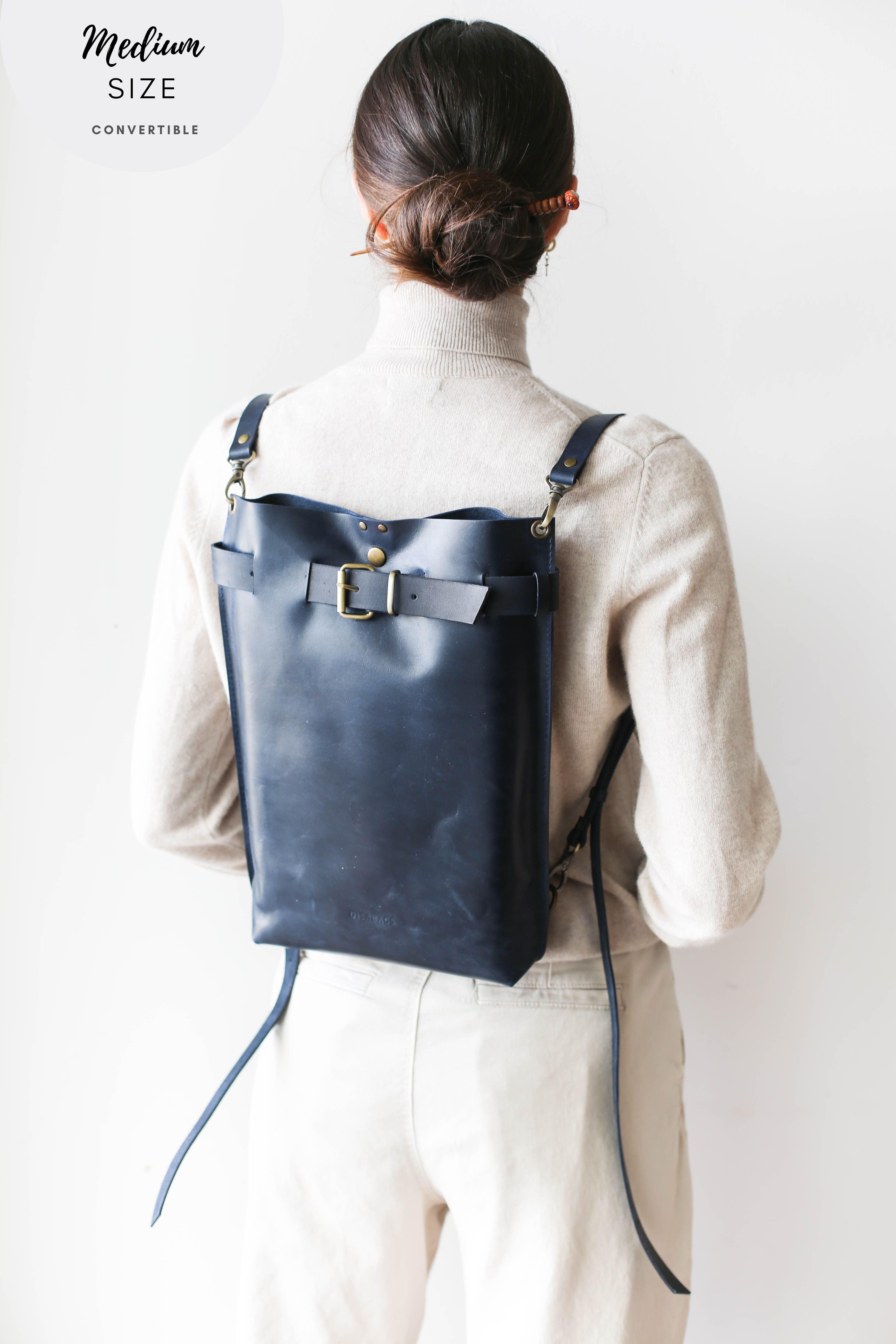 Blue leather backpack