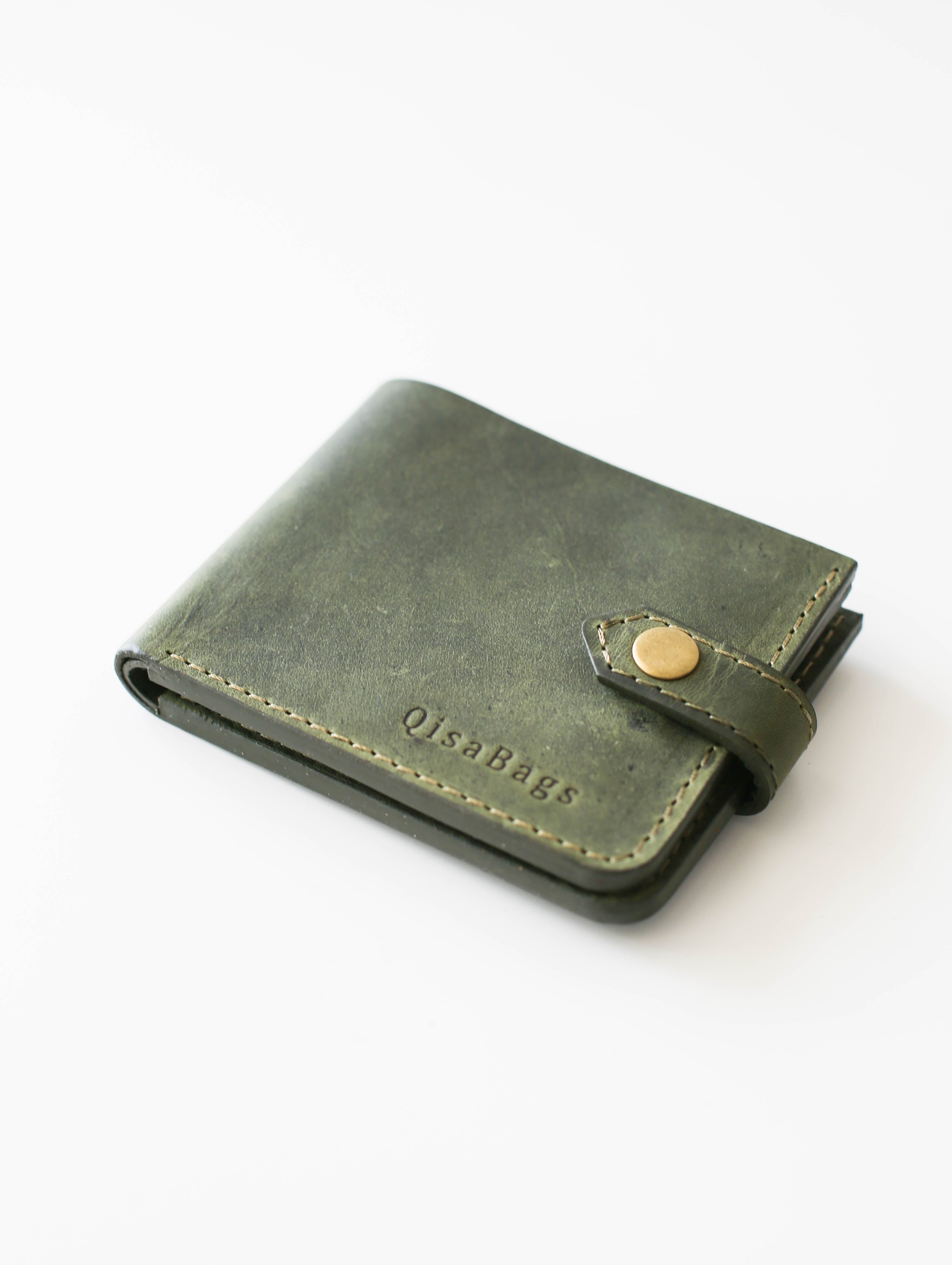 Leather Bifold Wallet - Khaki Green