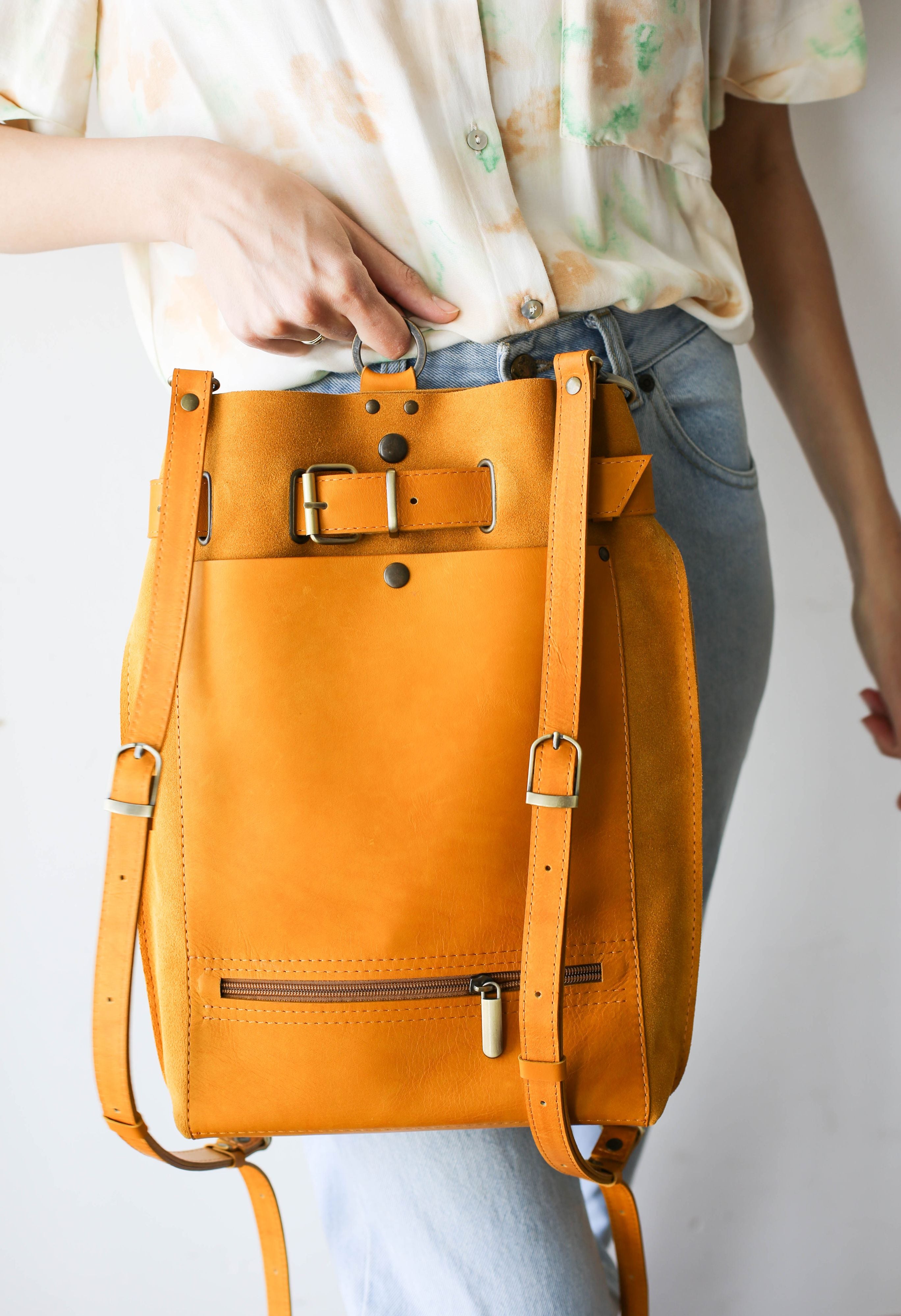 Yellow Leather Backpack