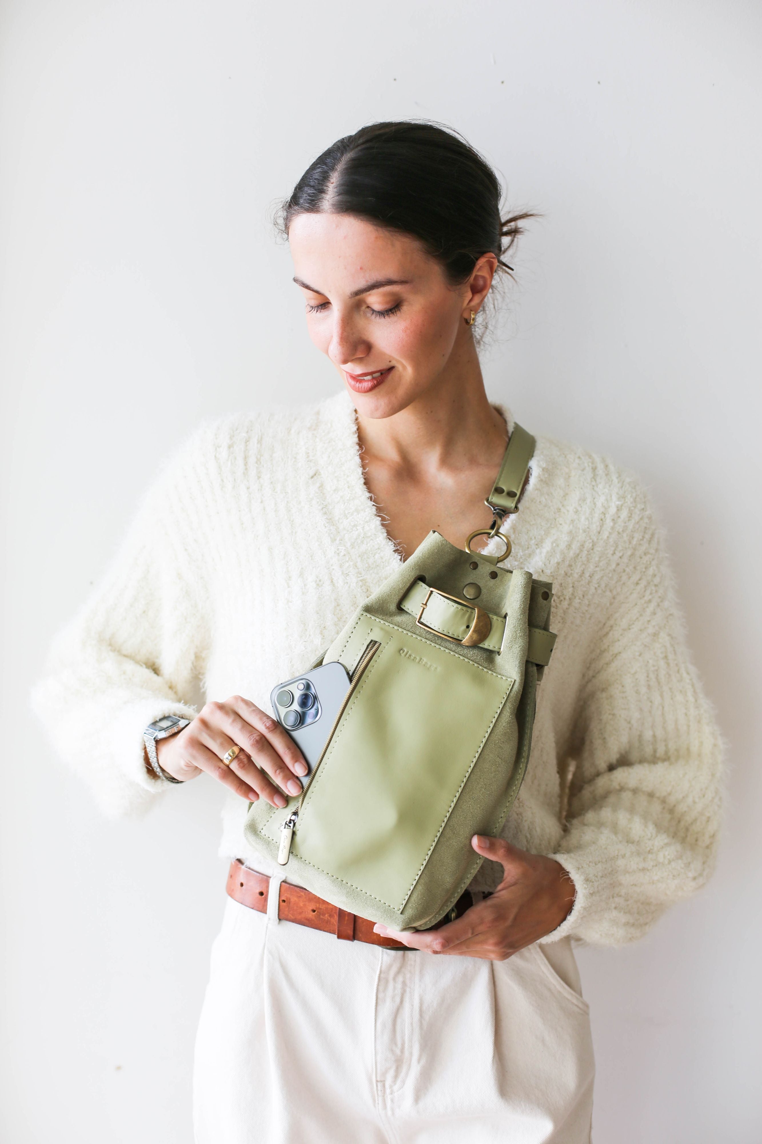 green leather crossbody bag