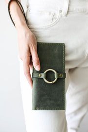 green leather wallet womens