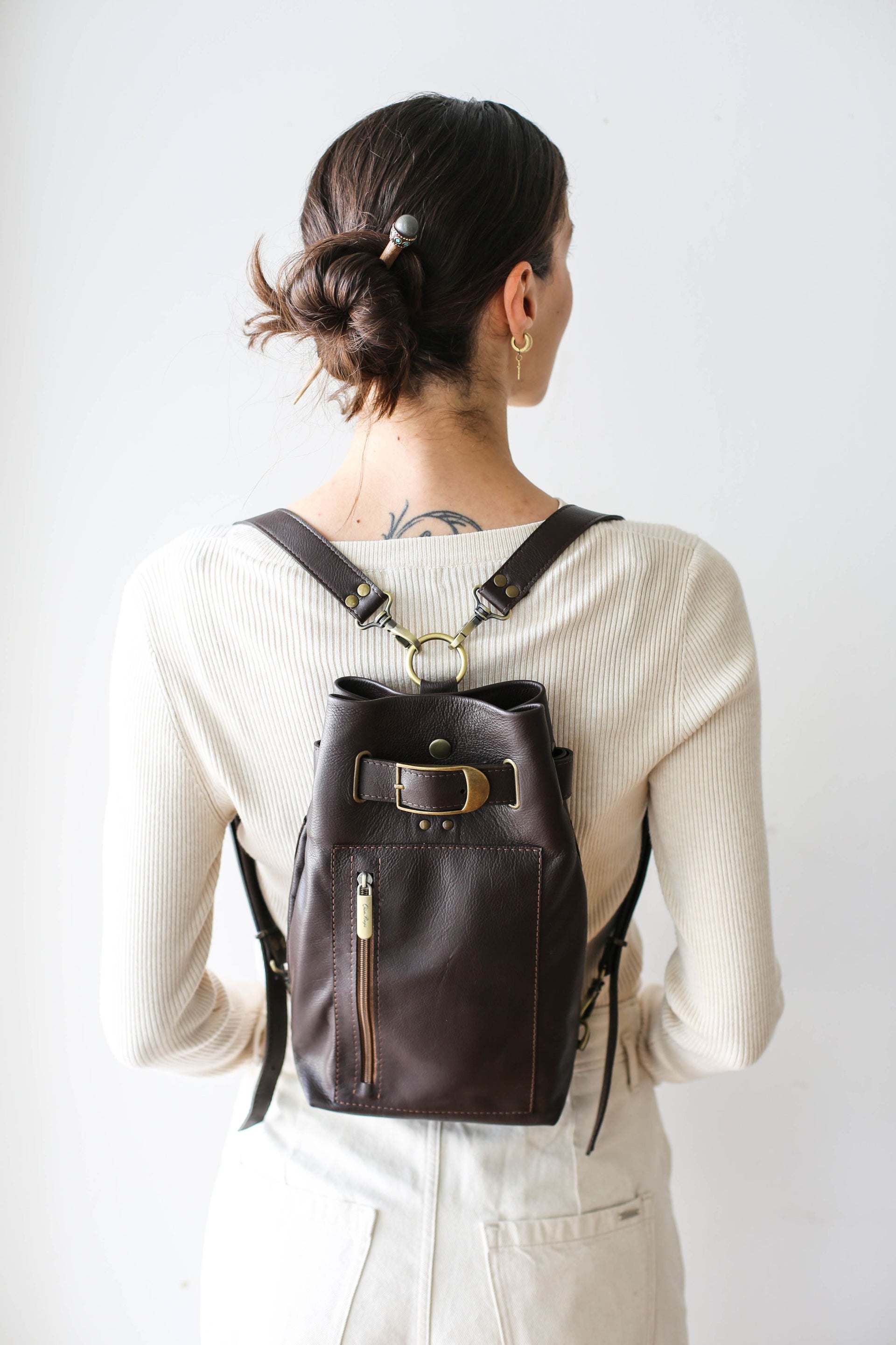 Brown Leather Sling Backpack