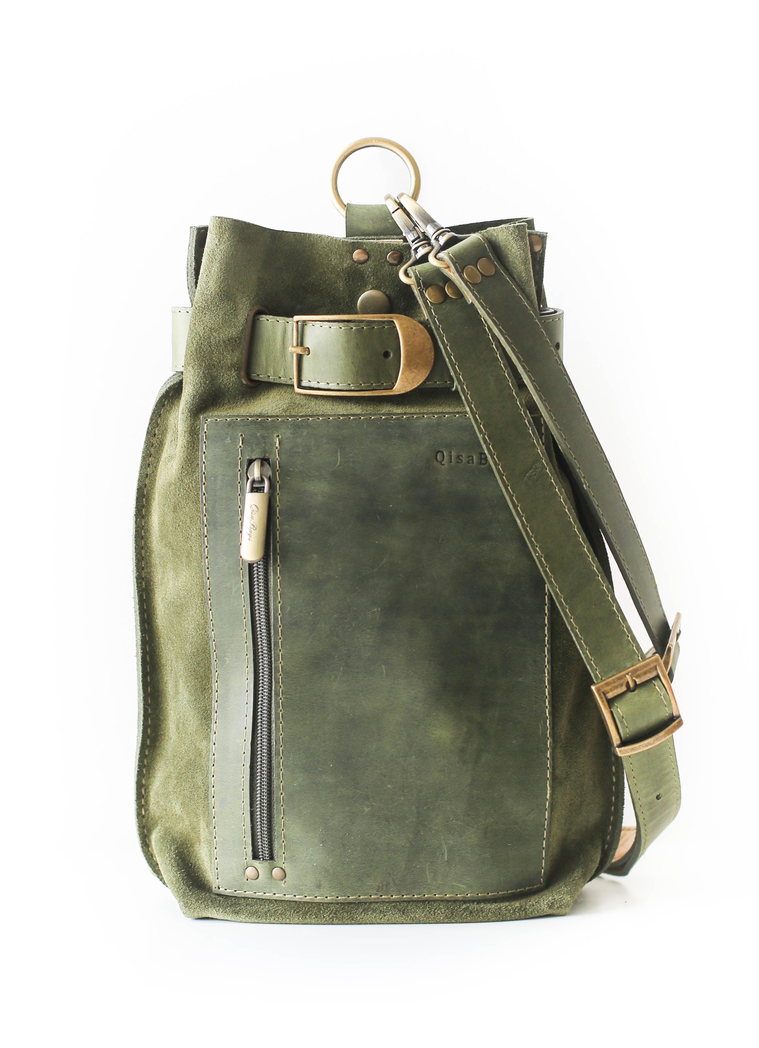 green suede bag