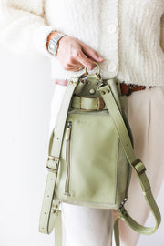 Green Leather Backpack Purse for Women