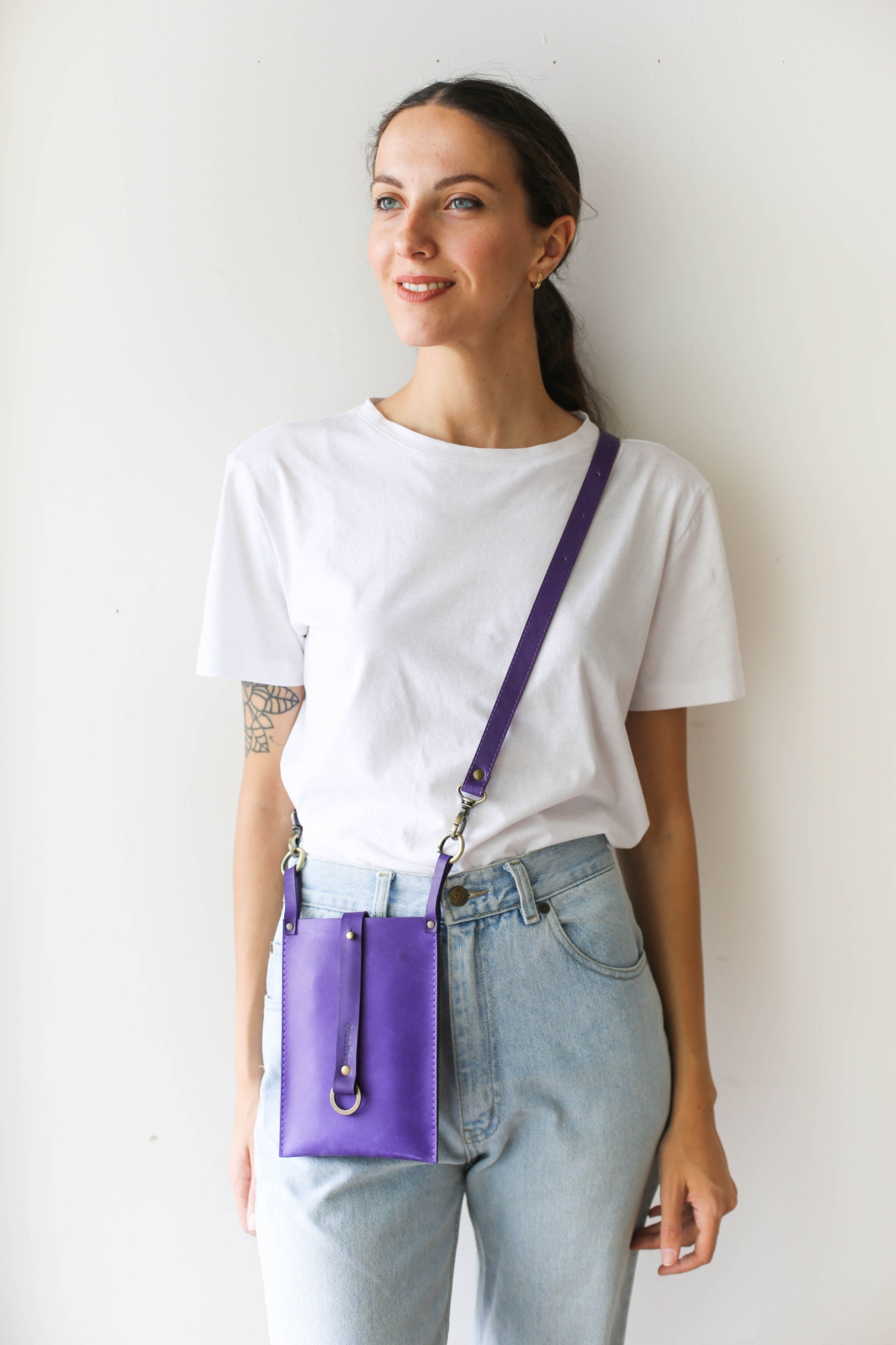 Purple Leather Cross Body Bag