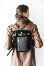 Black Leather Backpack for women