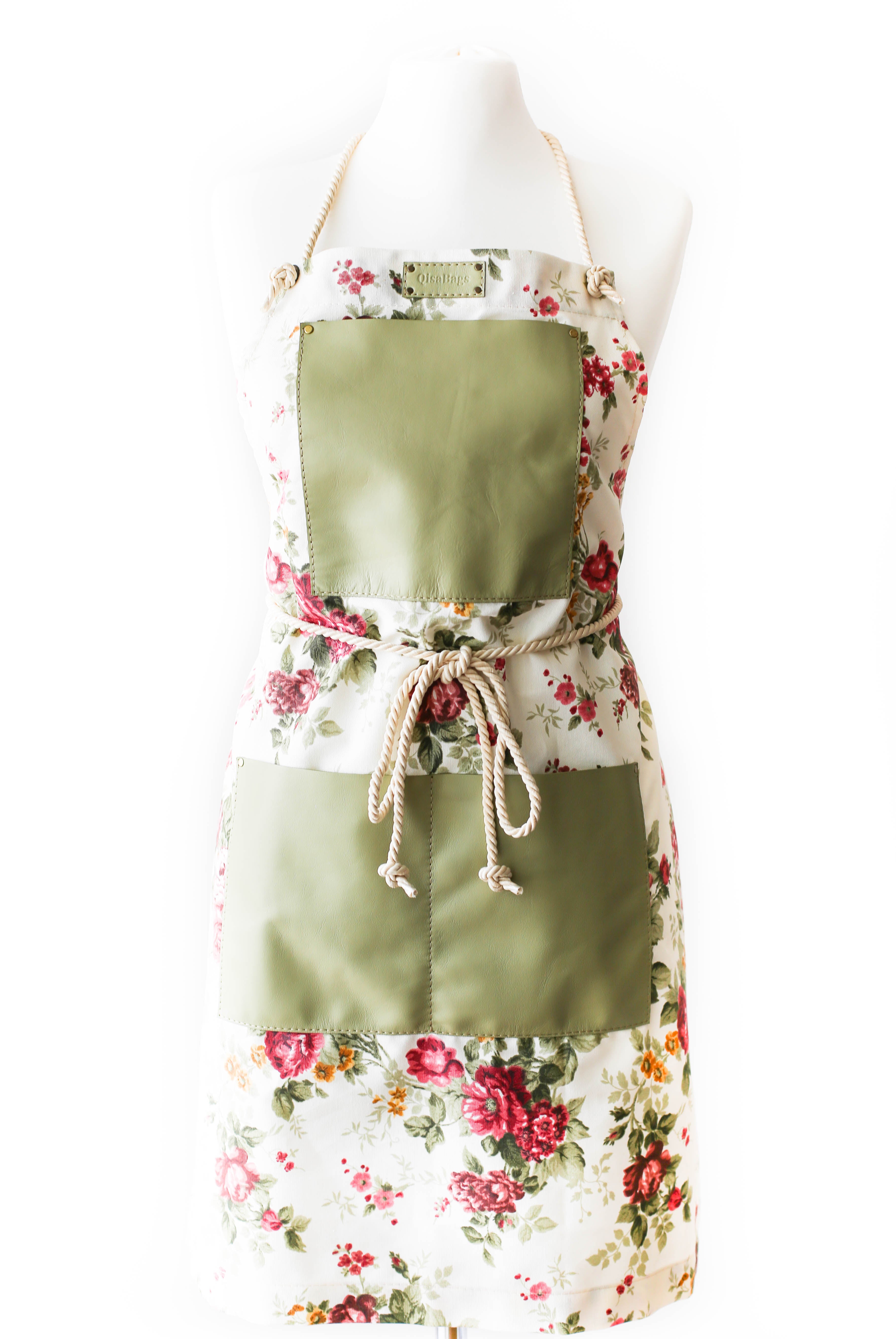 Women's Waxed Canvas Apron | Leather Cooking Apron