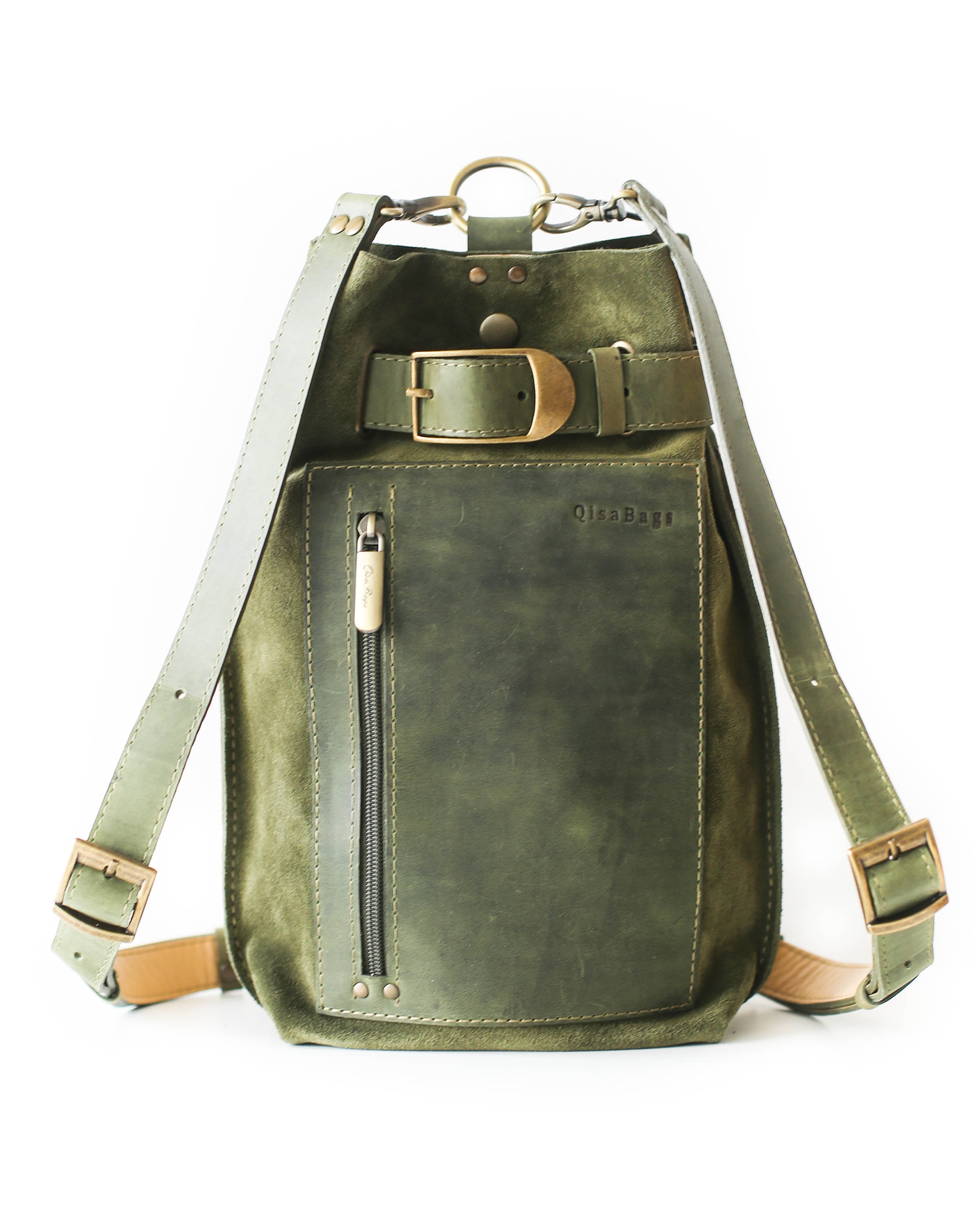 green leather purse