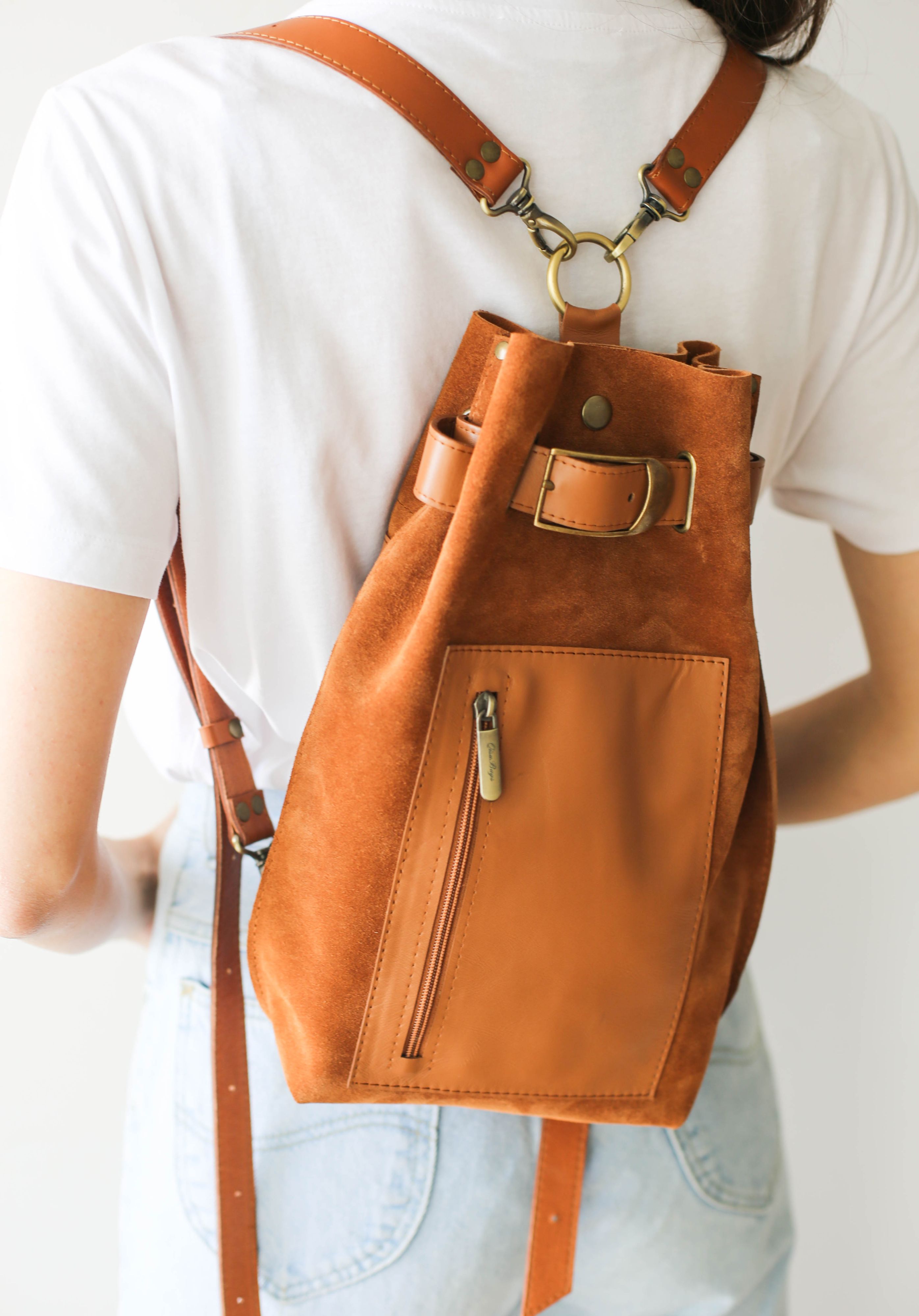 Brown Suede Backpack