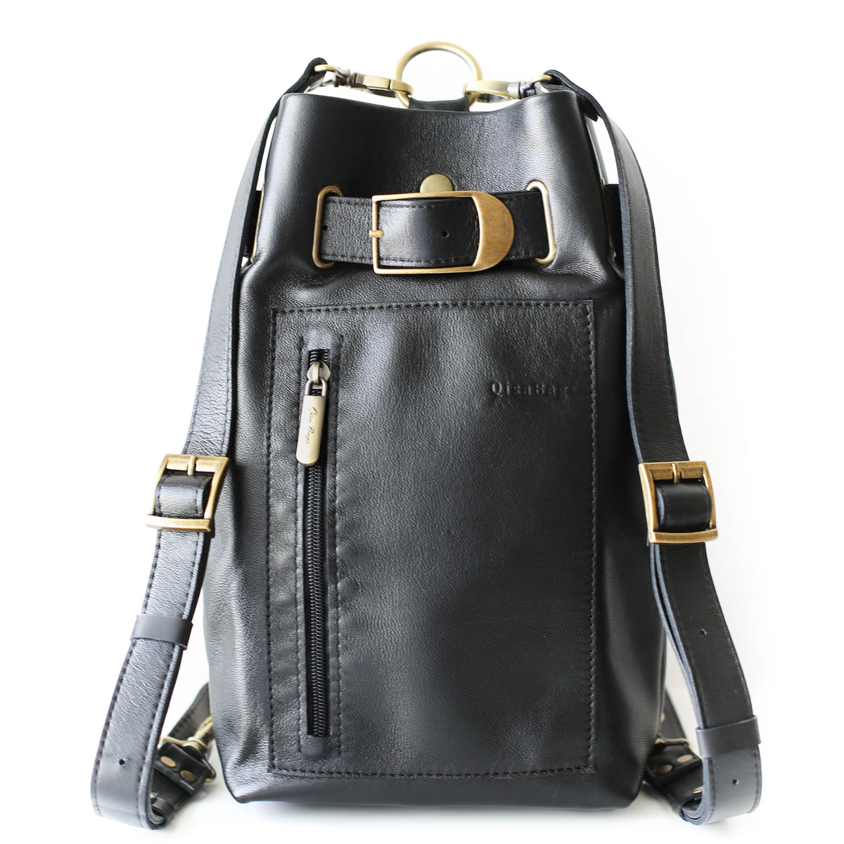 Black pebbled leather crossbody bag/backpack Buy the Mateo Leather Backpack | Style and Function main image 2