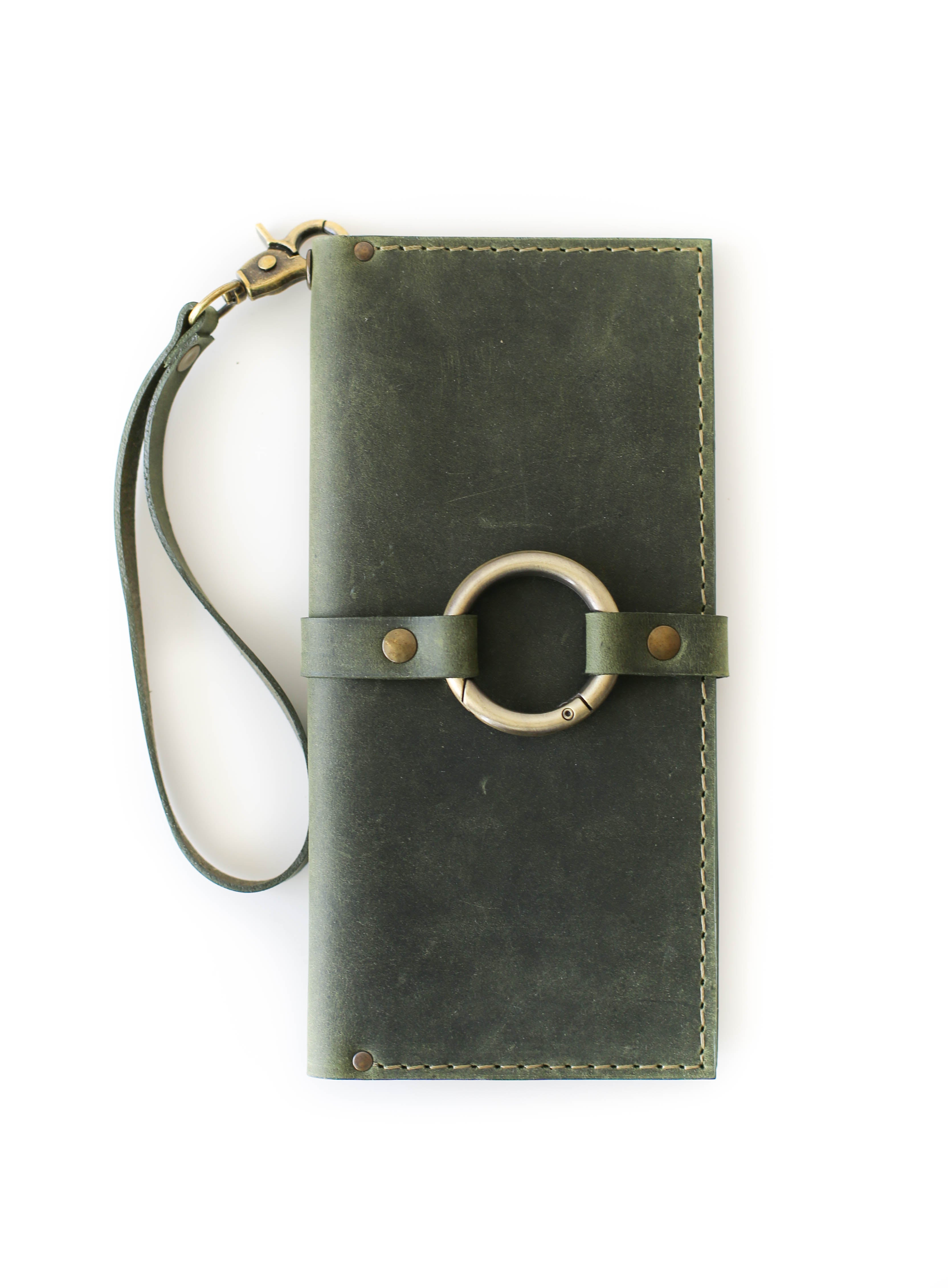 green leather wallet