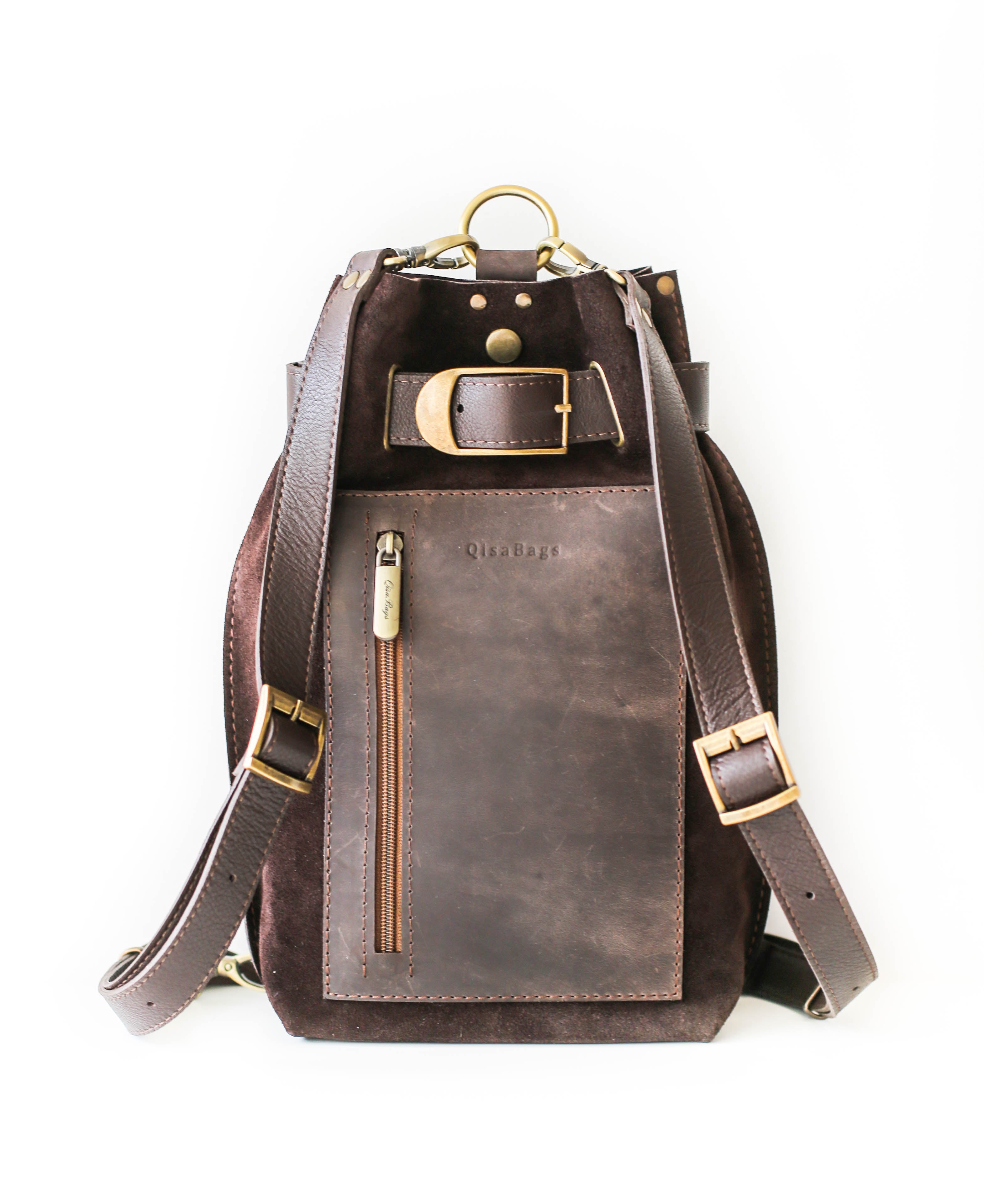 Leather and Suede Backpack Crafted in Peru - Mountain Journey | NOVICA