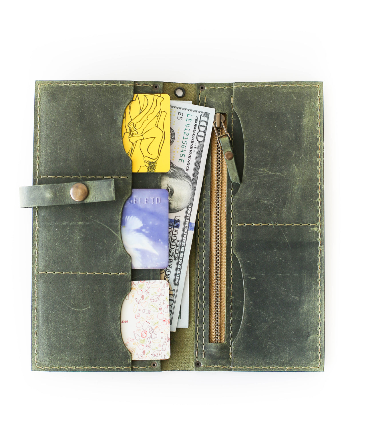 Green Long Leather Wallet