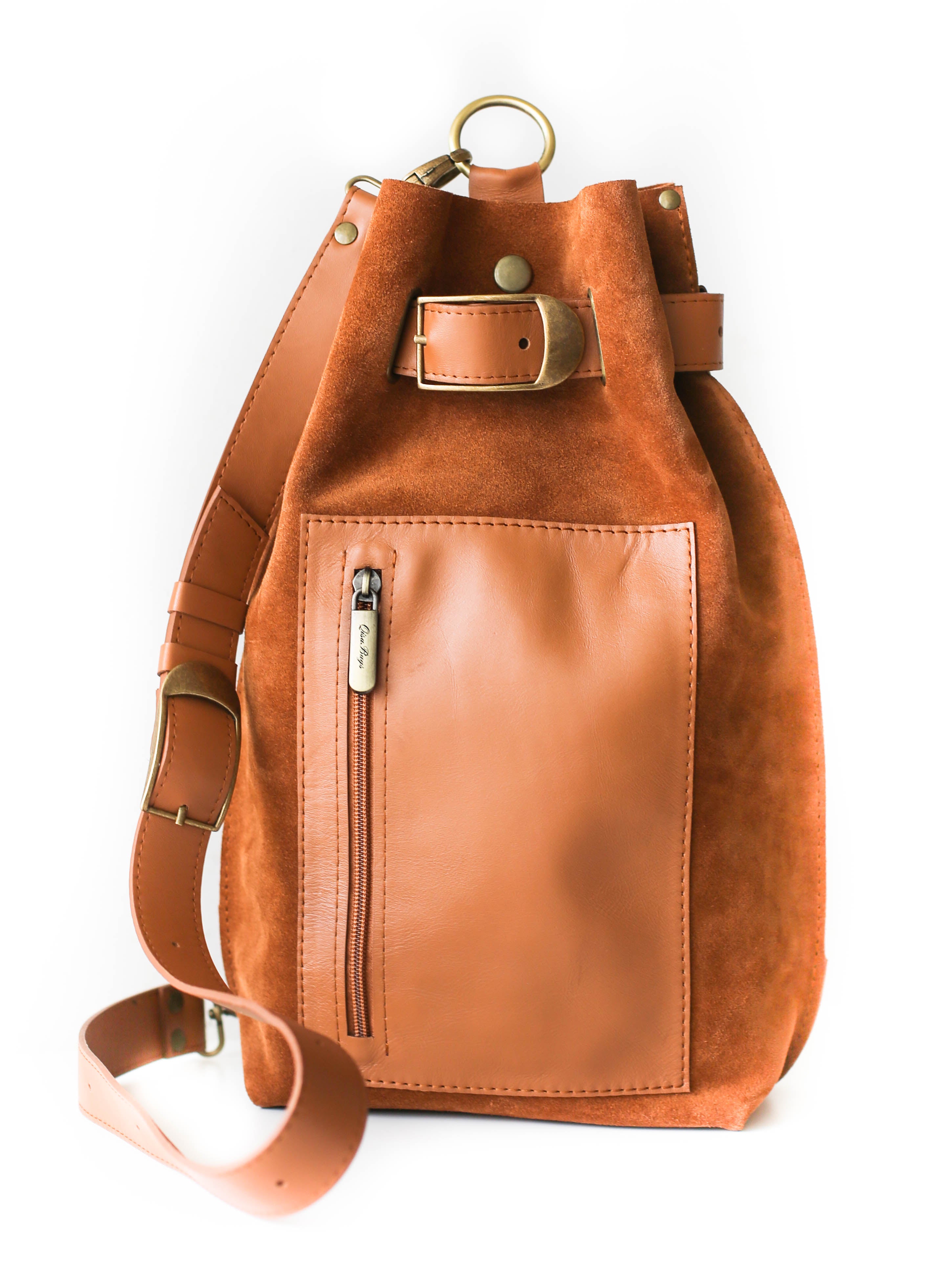 Brown Suede Sling Backpack