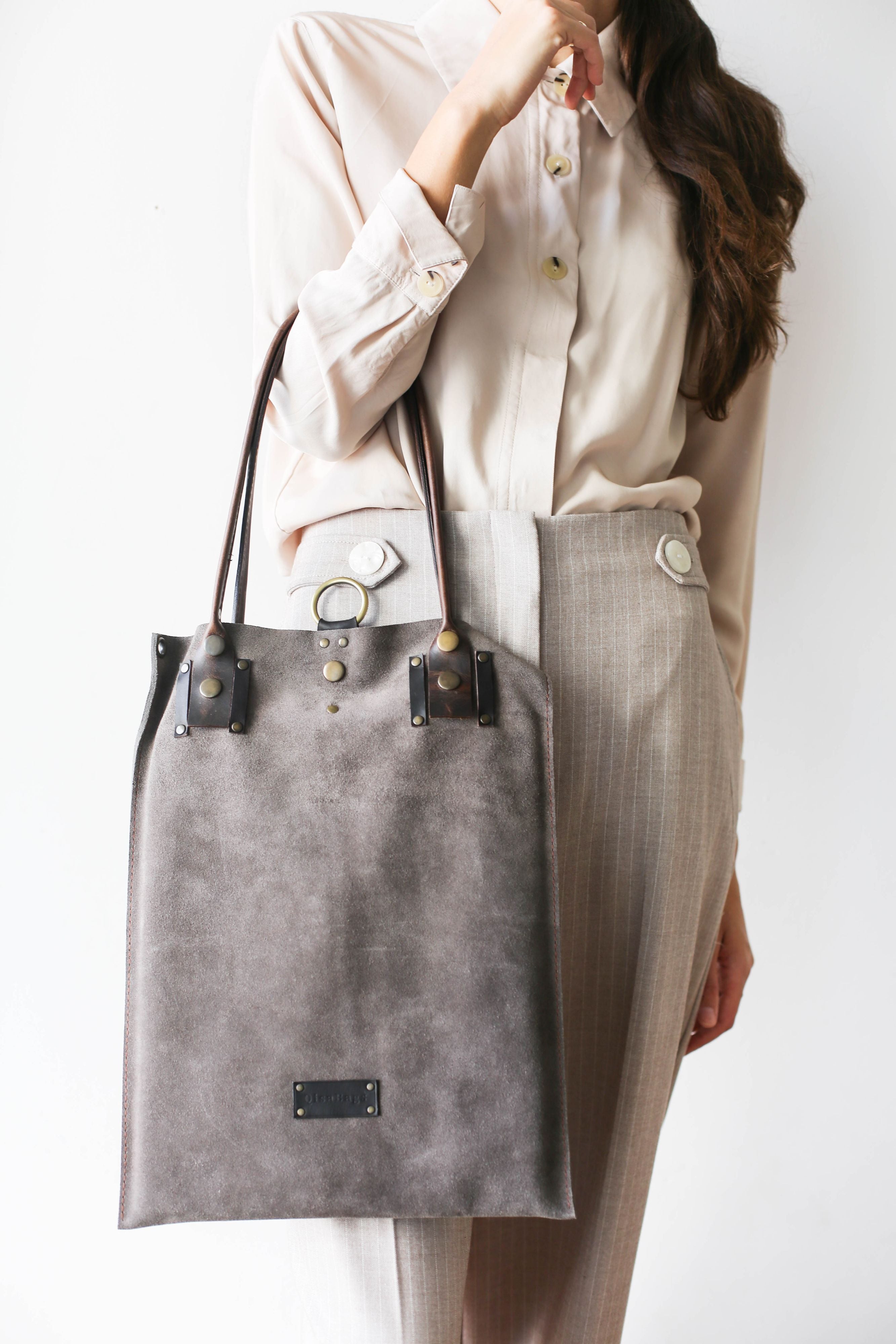 brown suede bag