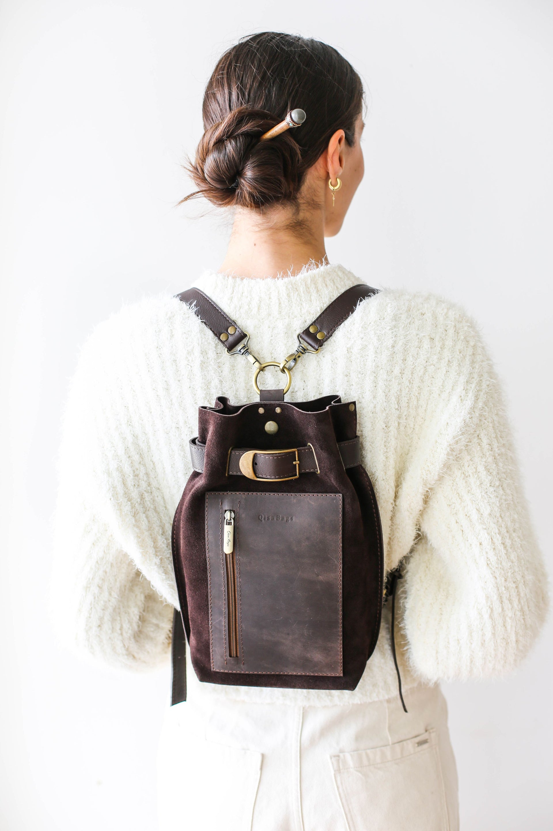 brown leather backpack womens