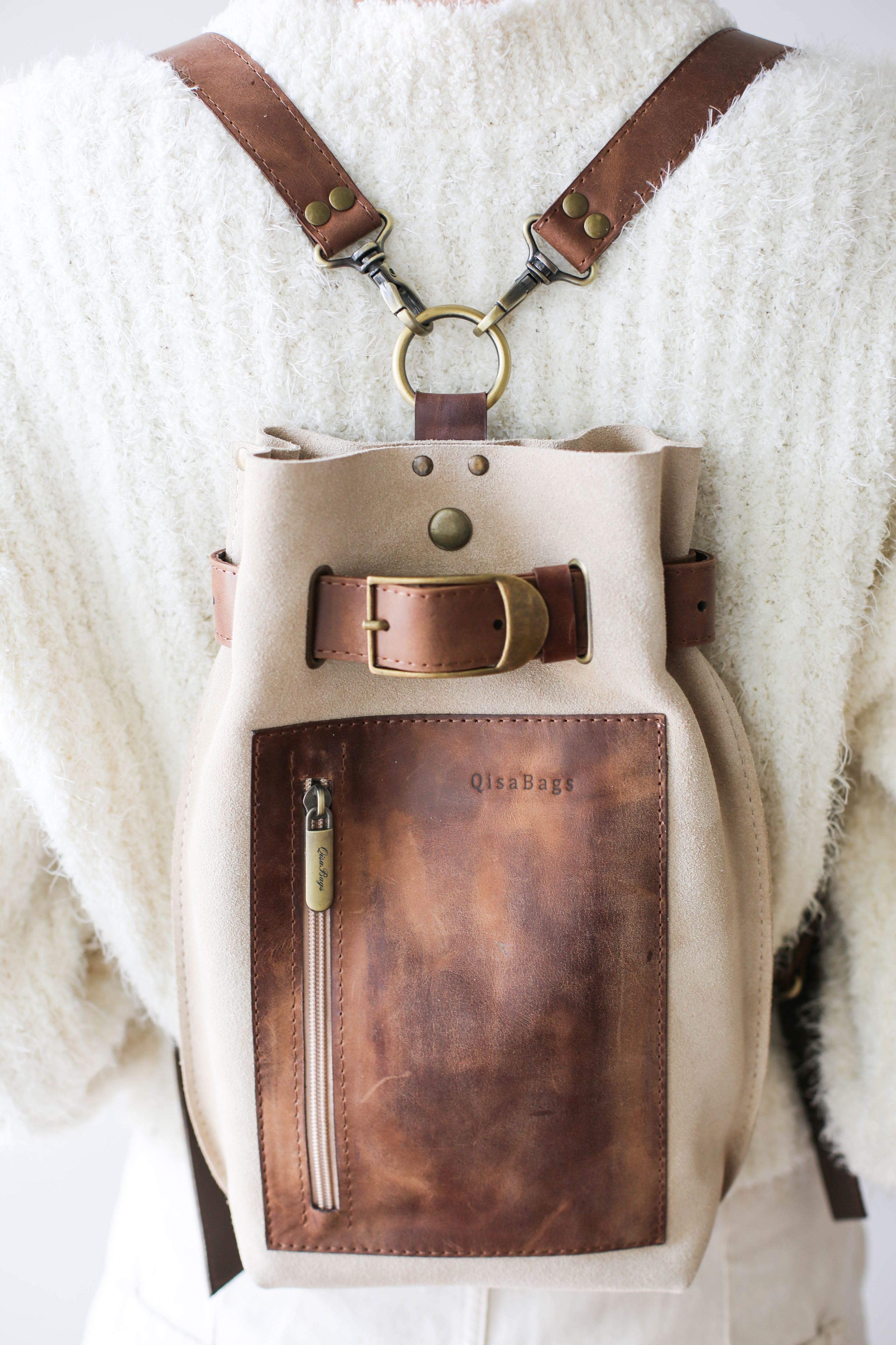 beige leather bag