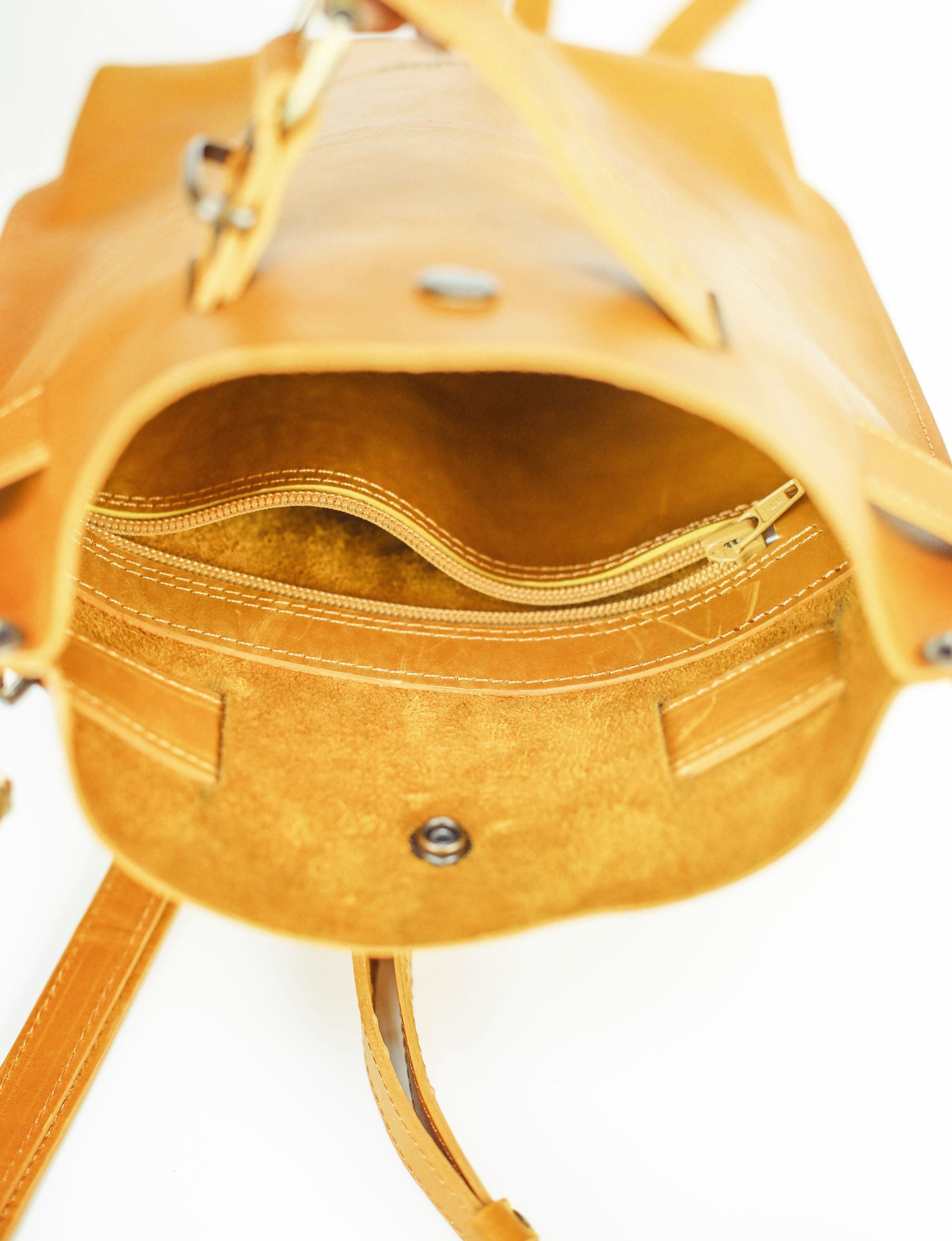 Yellow Leather Bag w/Front Pocket