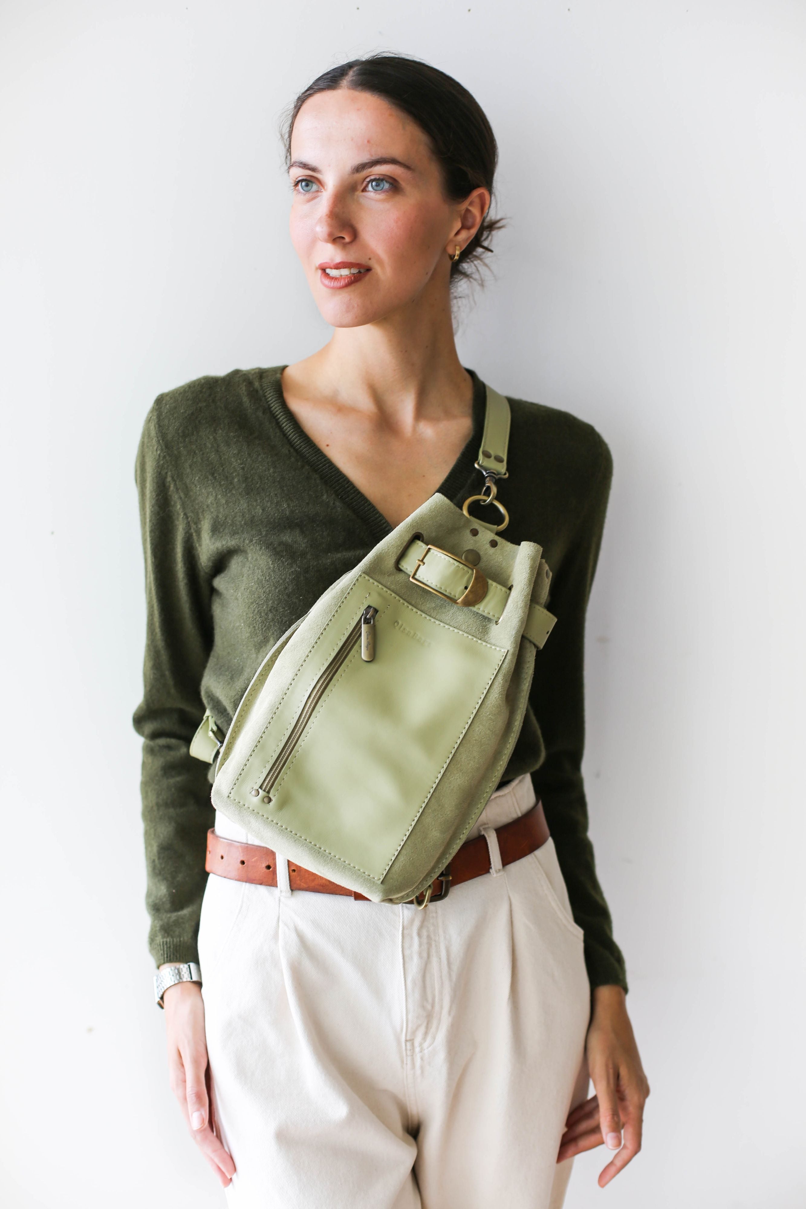 Green Suede Cross Body Bag