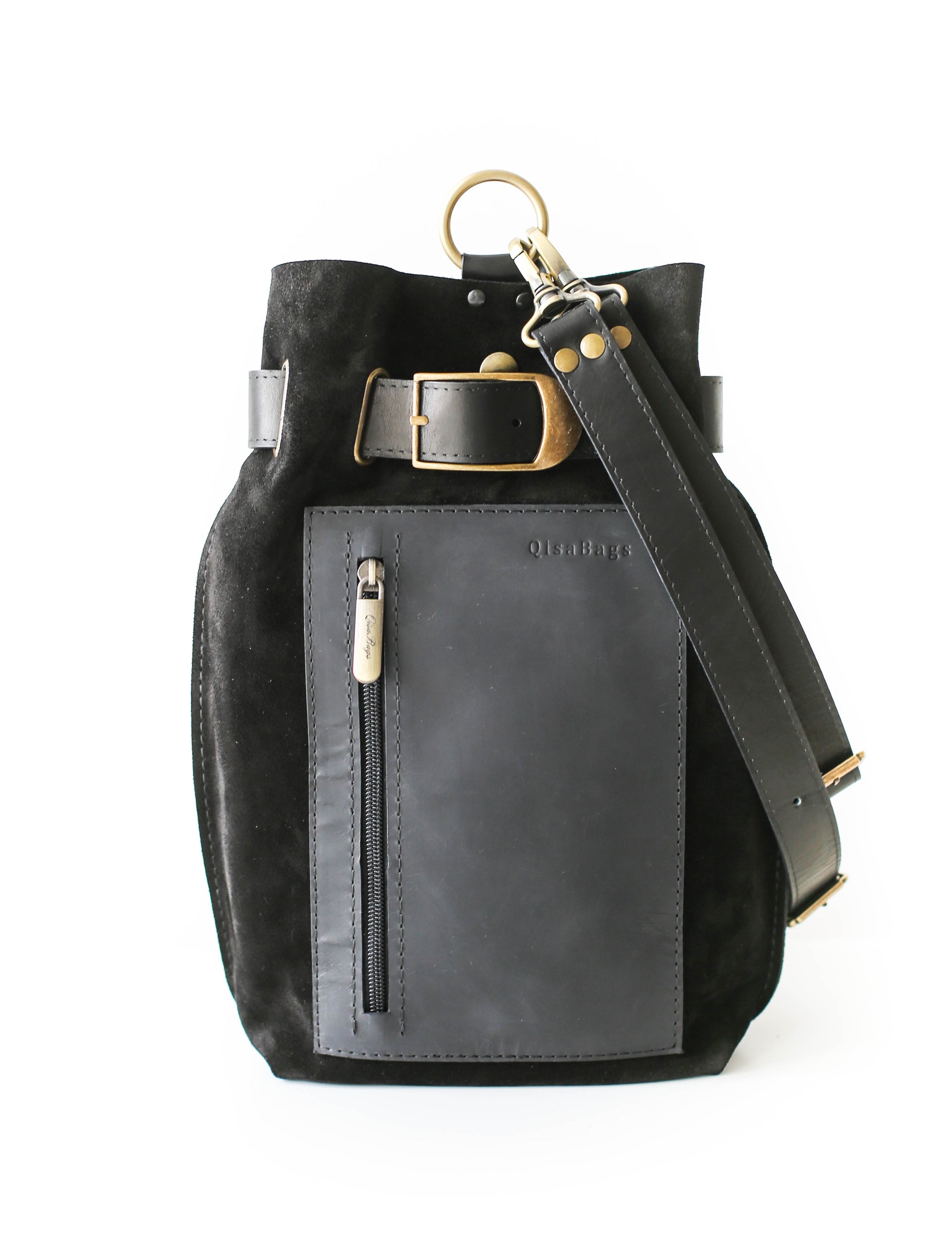 Black leather sling bag