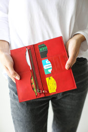 red leather wallet womens