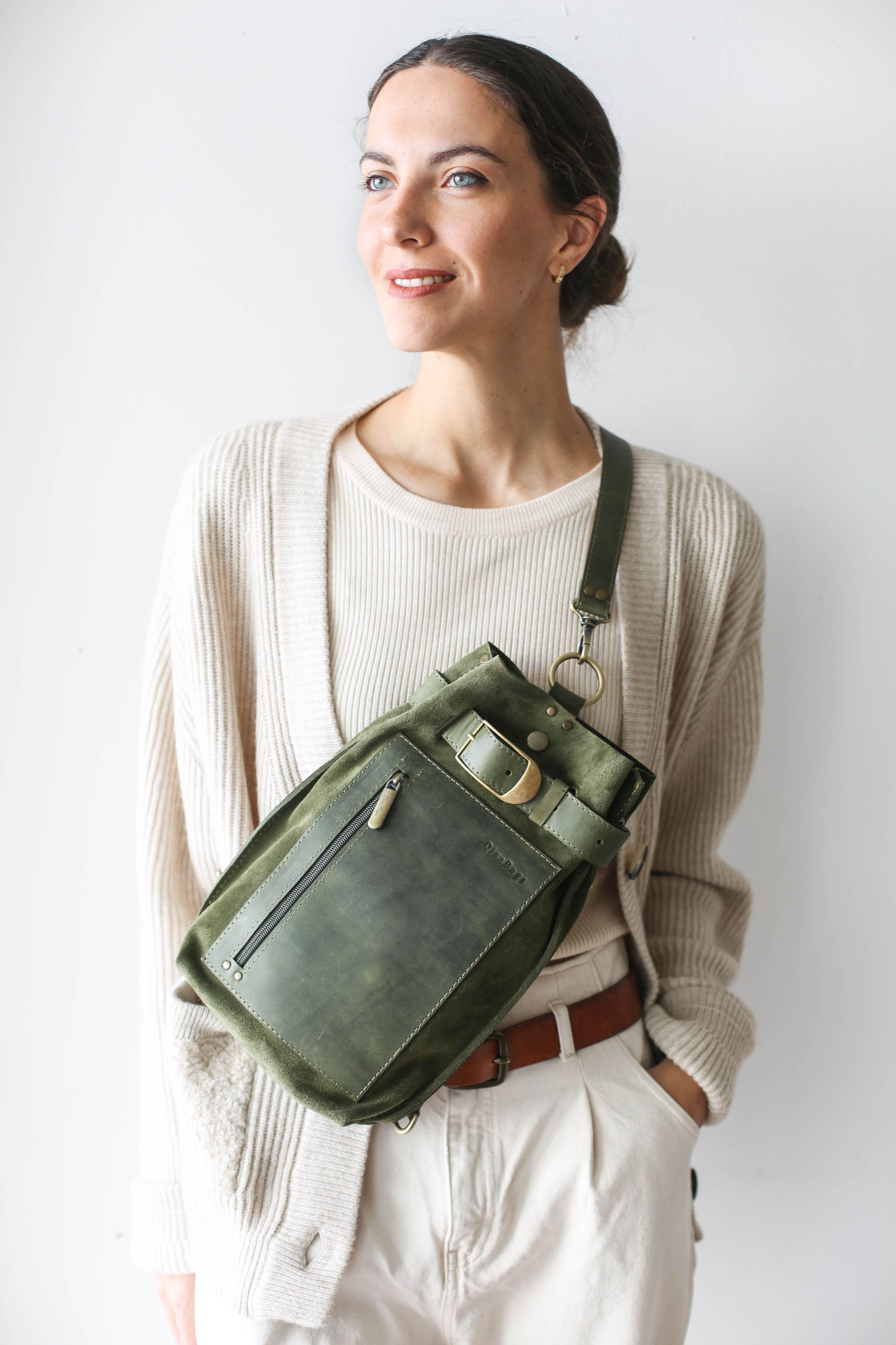 green leather crossbody bag