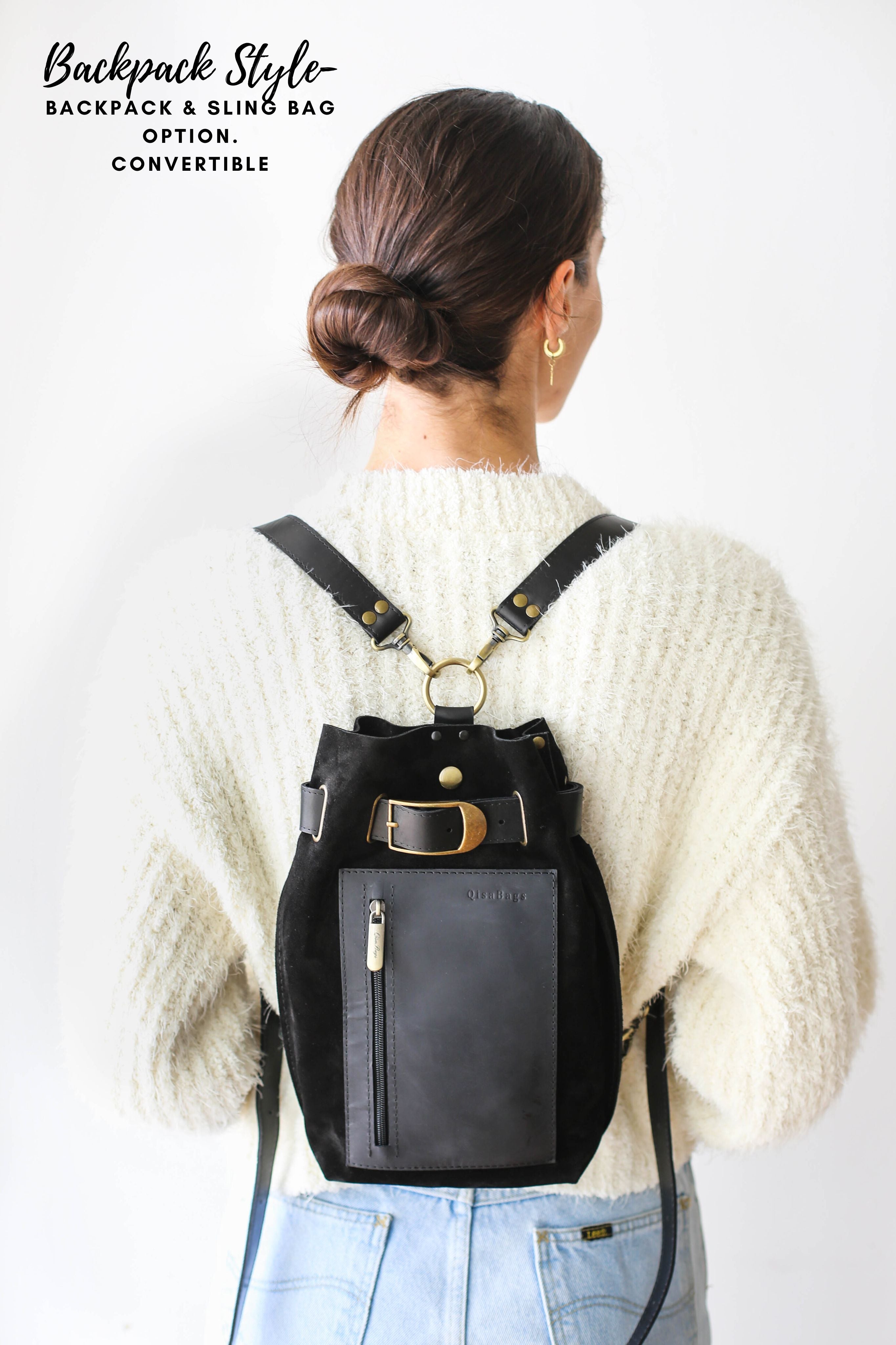 Black Suede Sling Bag Leather Sling Backpack Qisabags