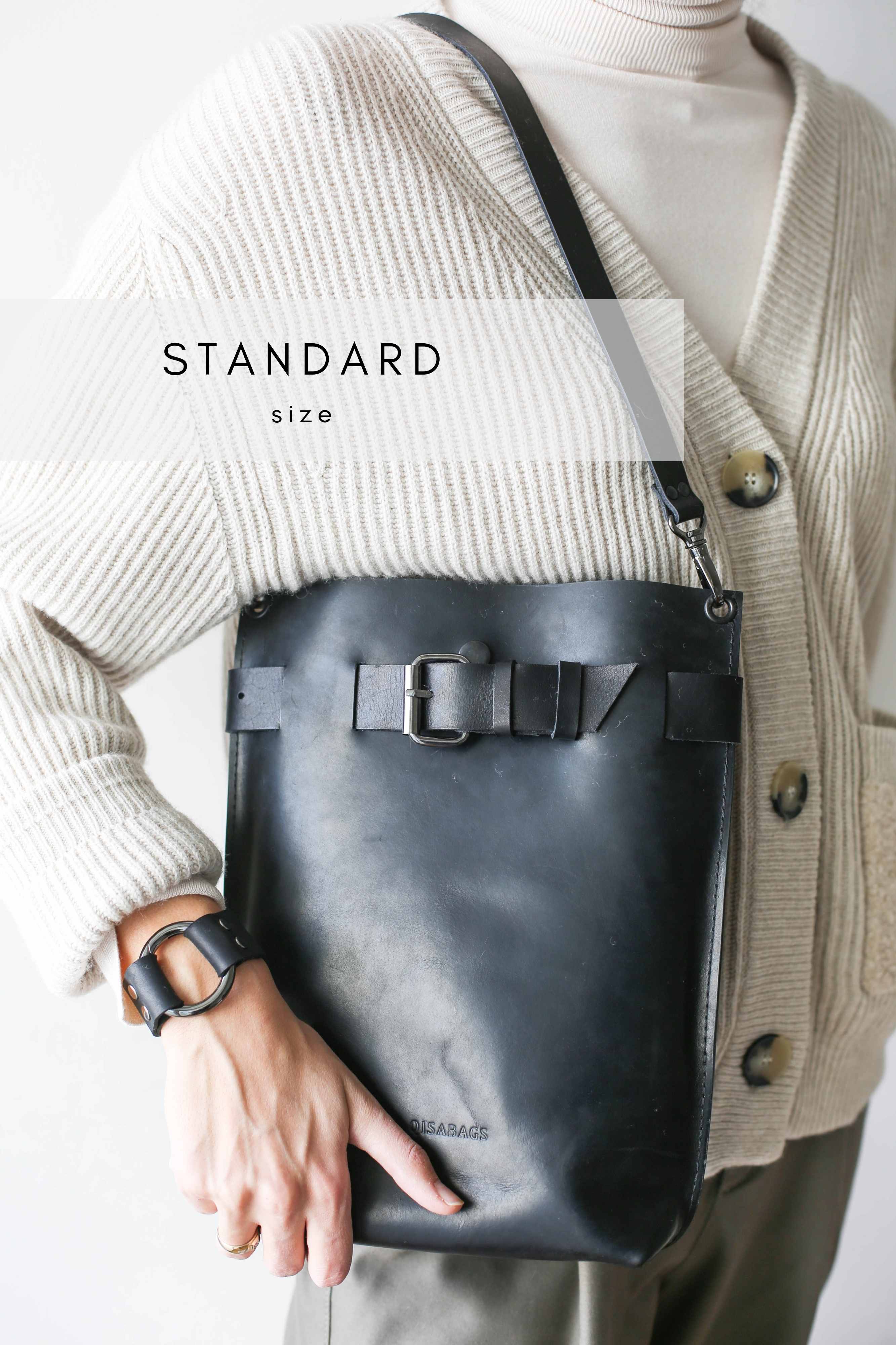 Chunky Black Leather Shoulder Bag | Women's | QisaBags
