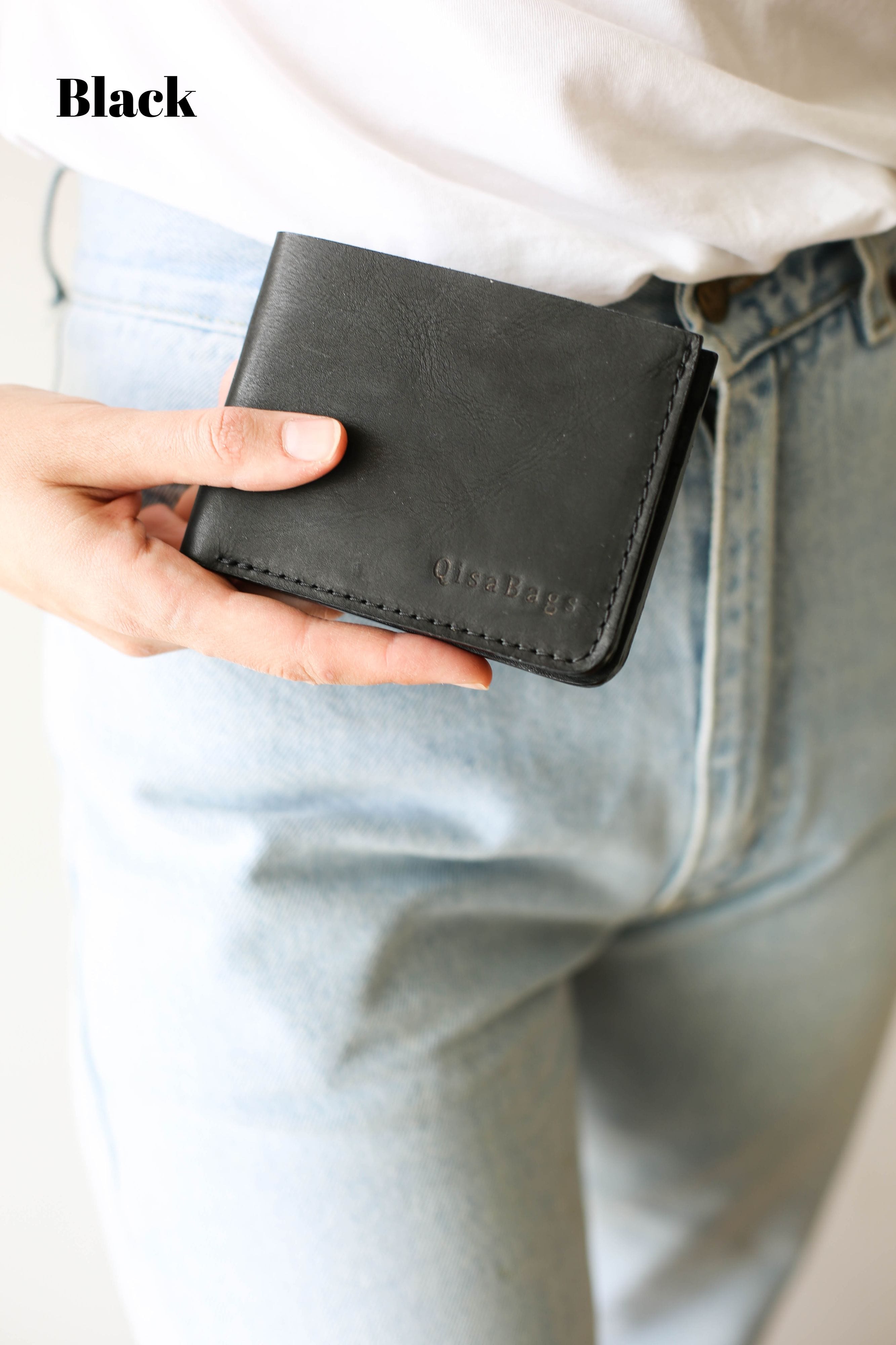 Black leather wallet for men