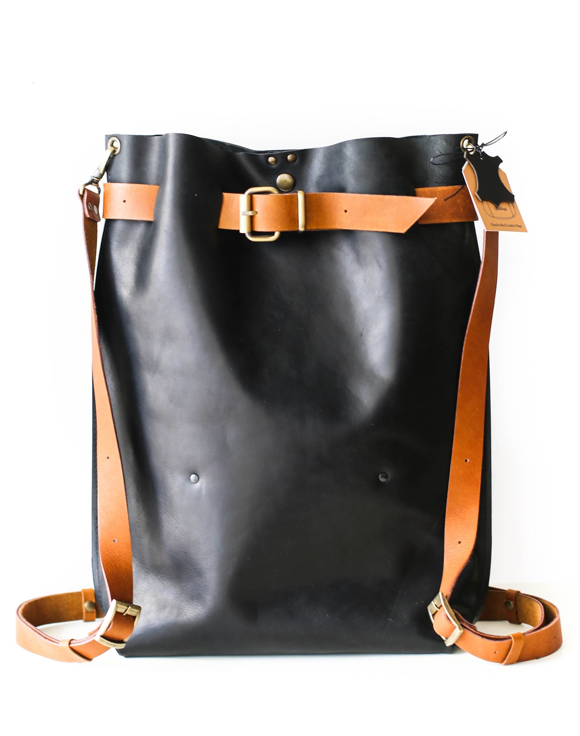 	 black leather backpack