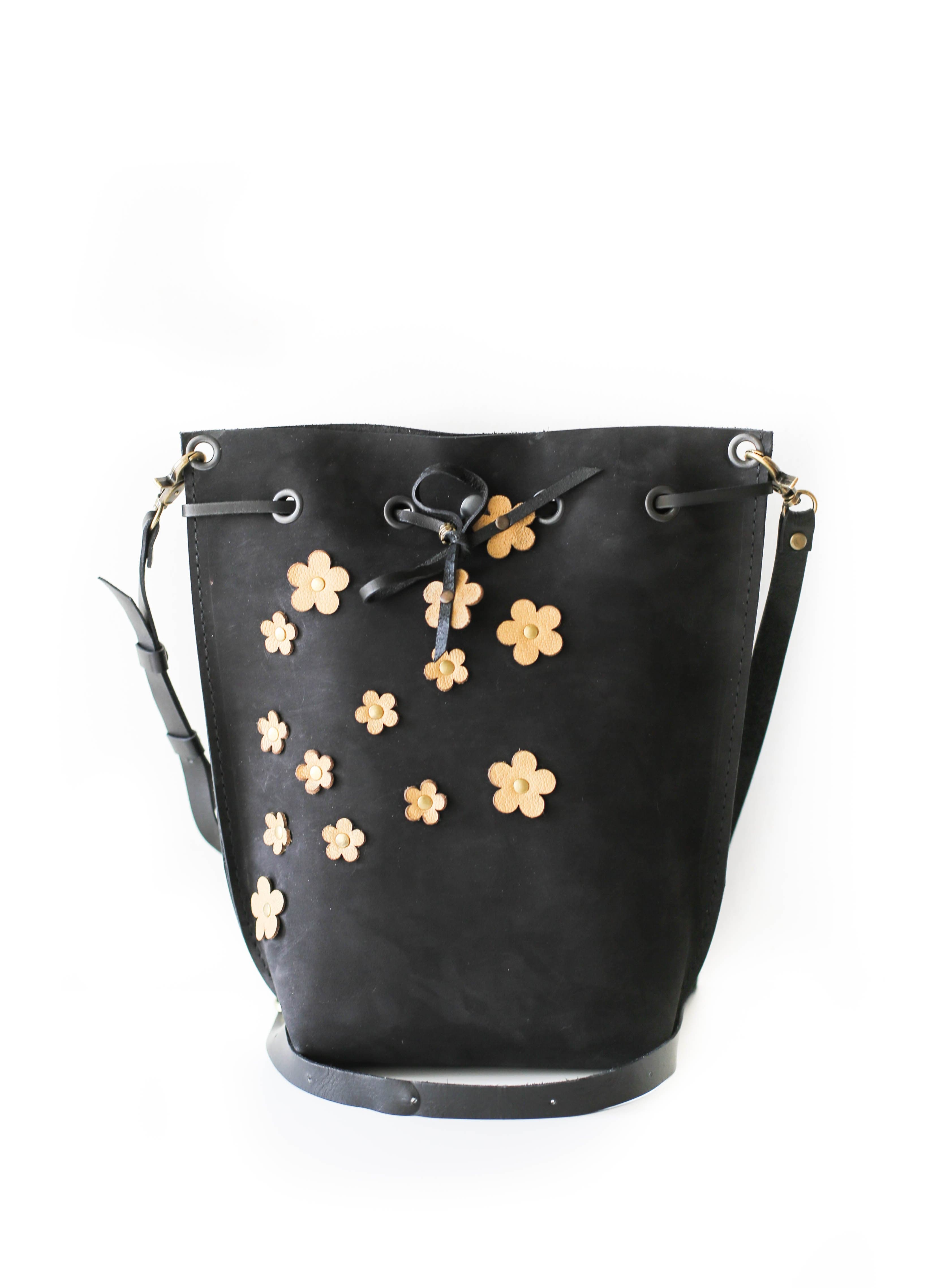 Black leather bucket bag