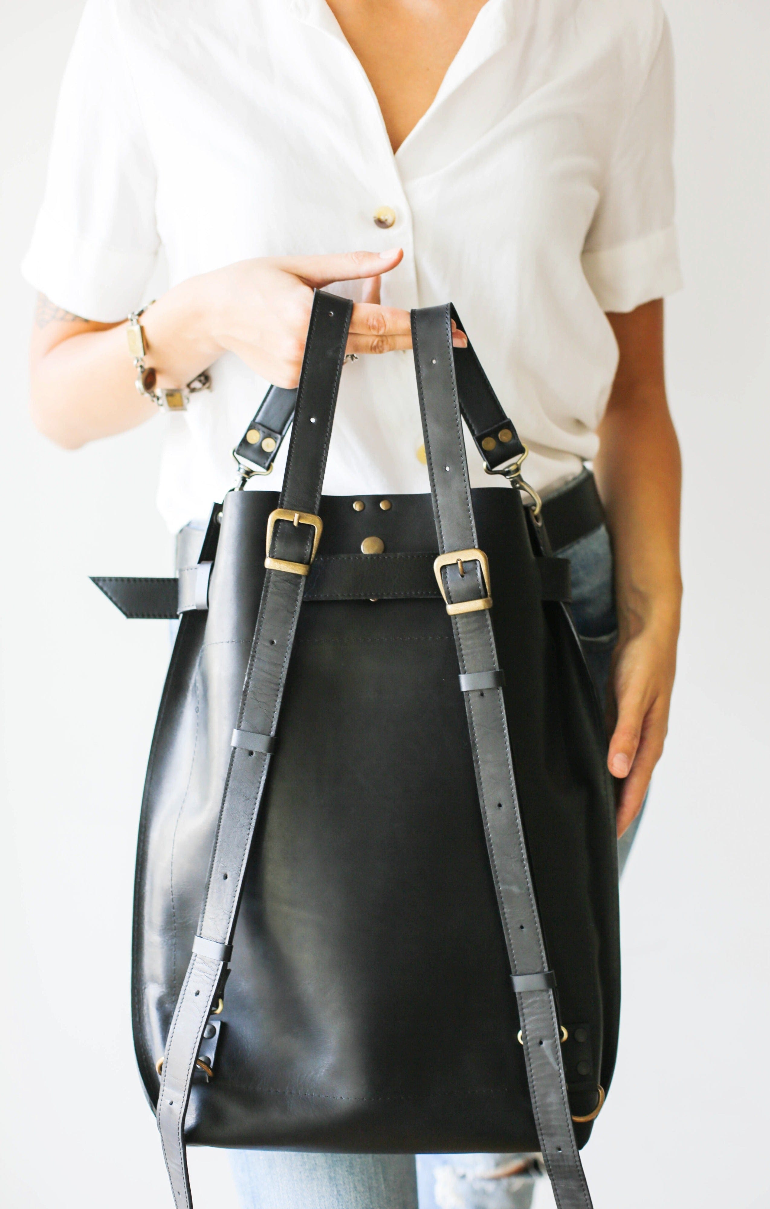 Large Black Leather Backpack | Leather Backpack Purse