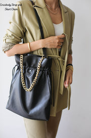 large black leather handbag