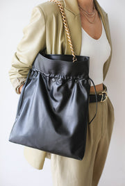 Black Leather Handbag with chain