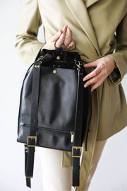 black leather backpack womens