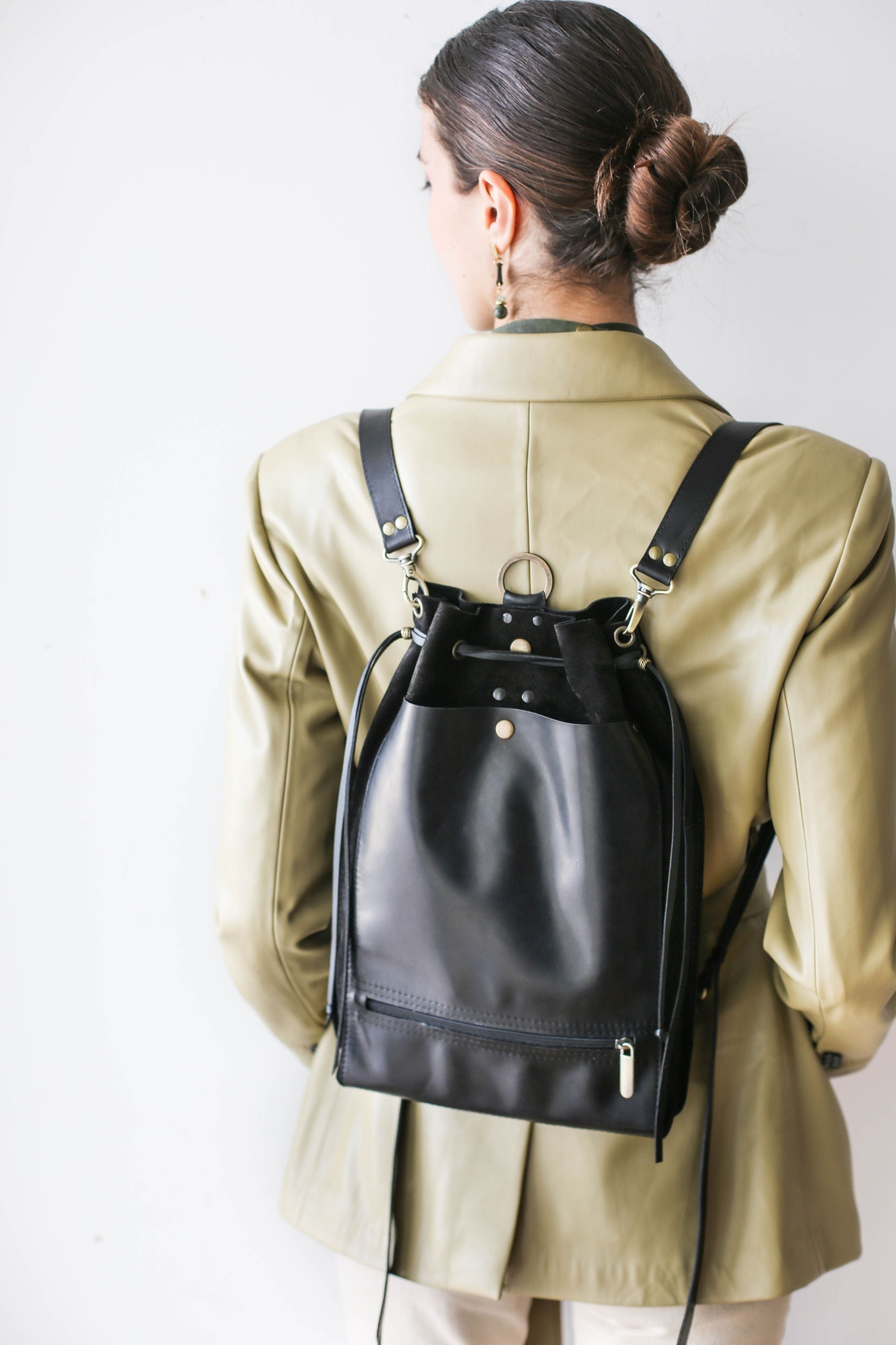 black leather backpack purse