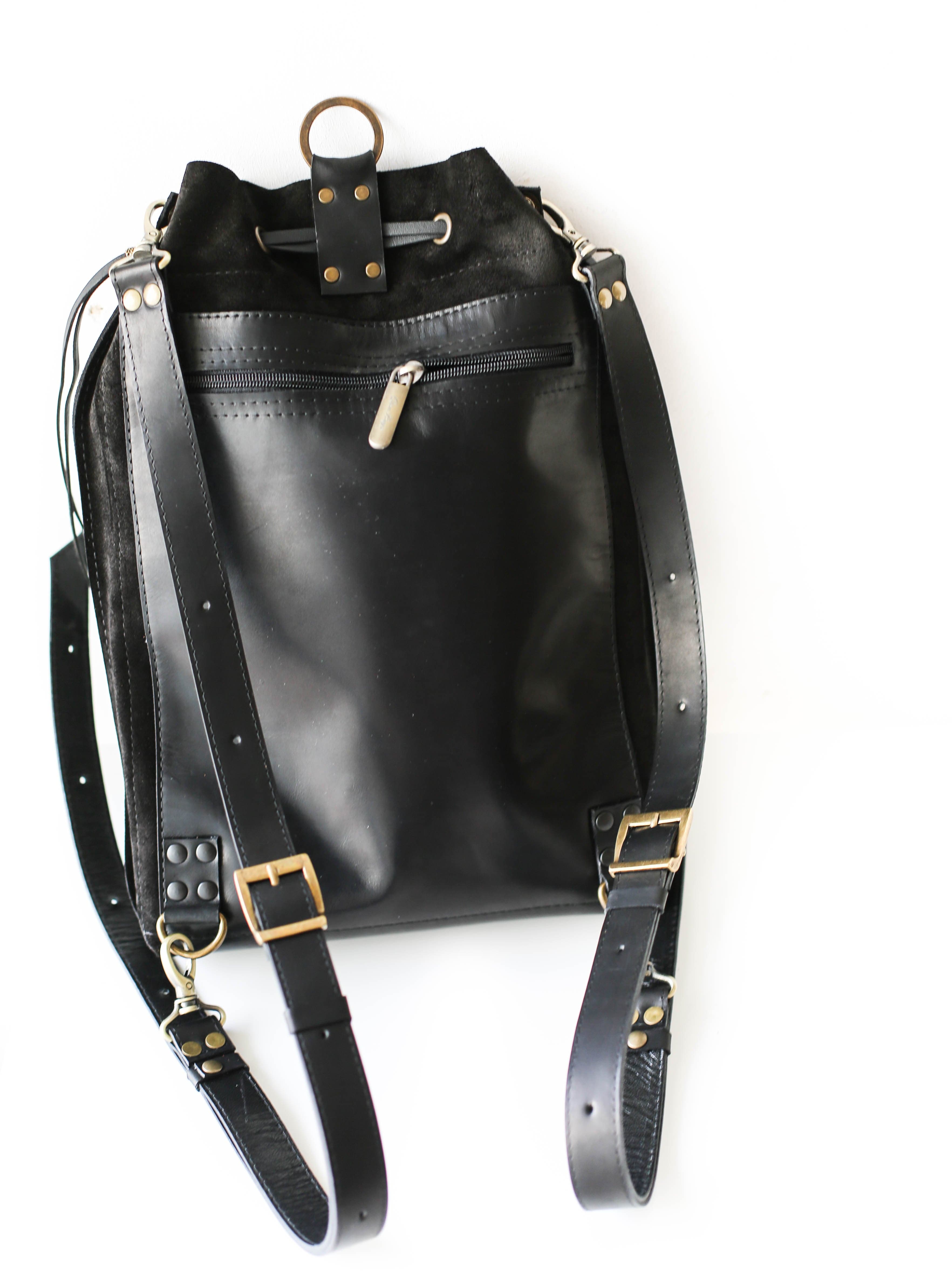 leather backpack black