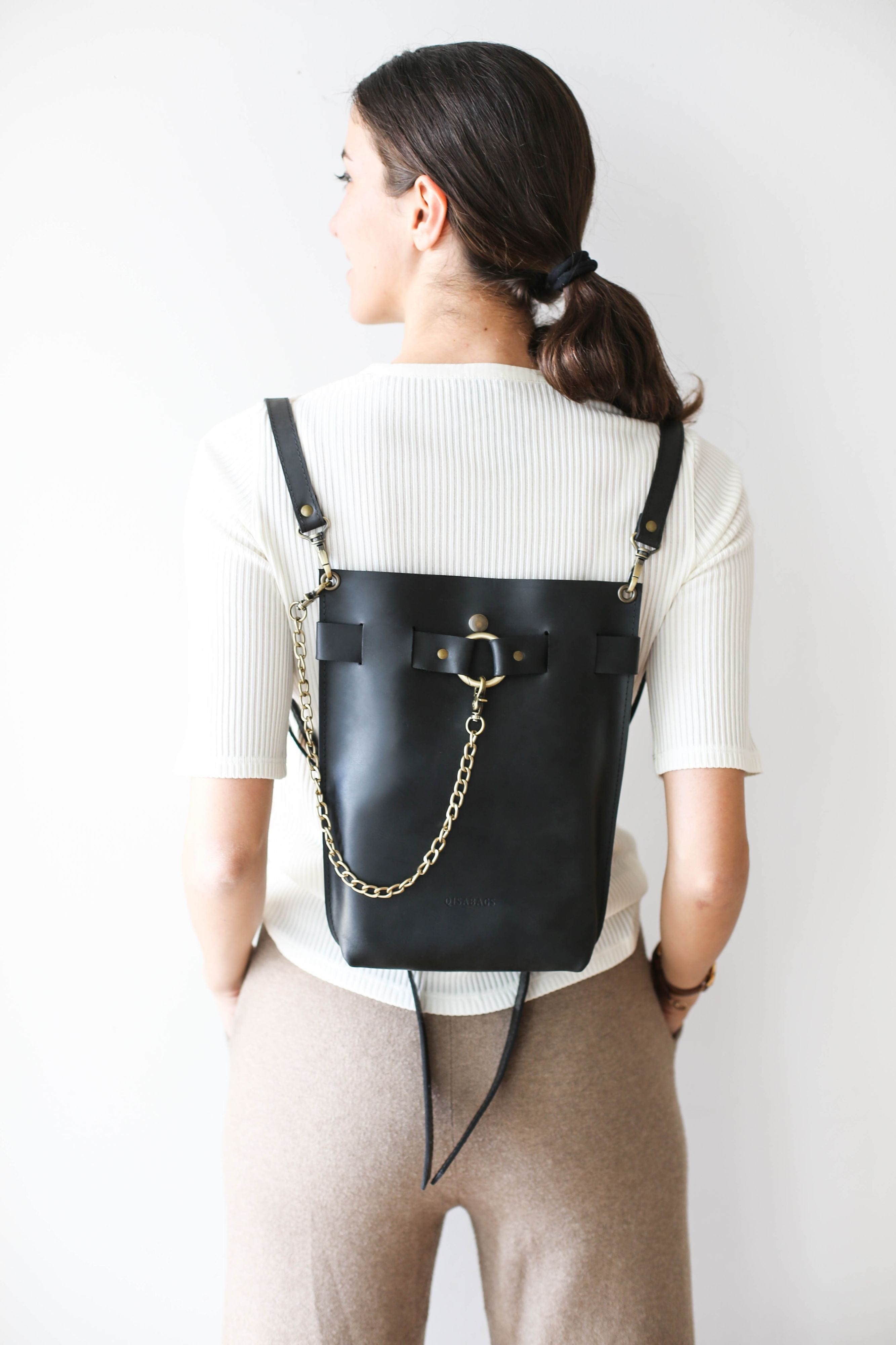 Black Leather Backpack Purse