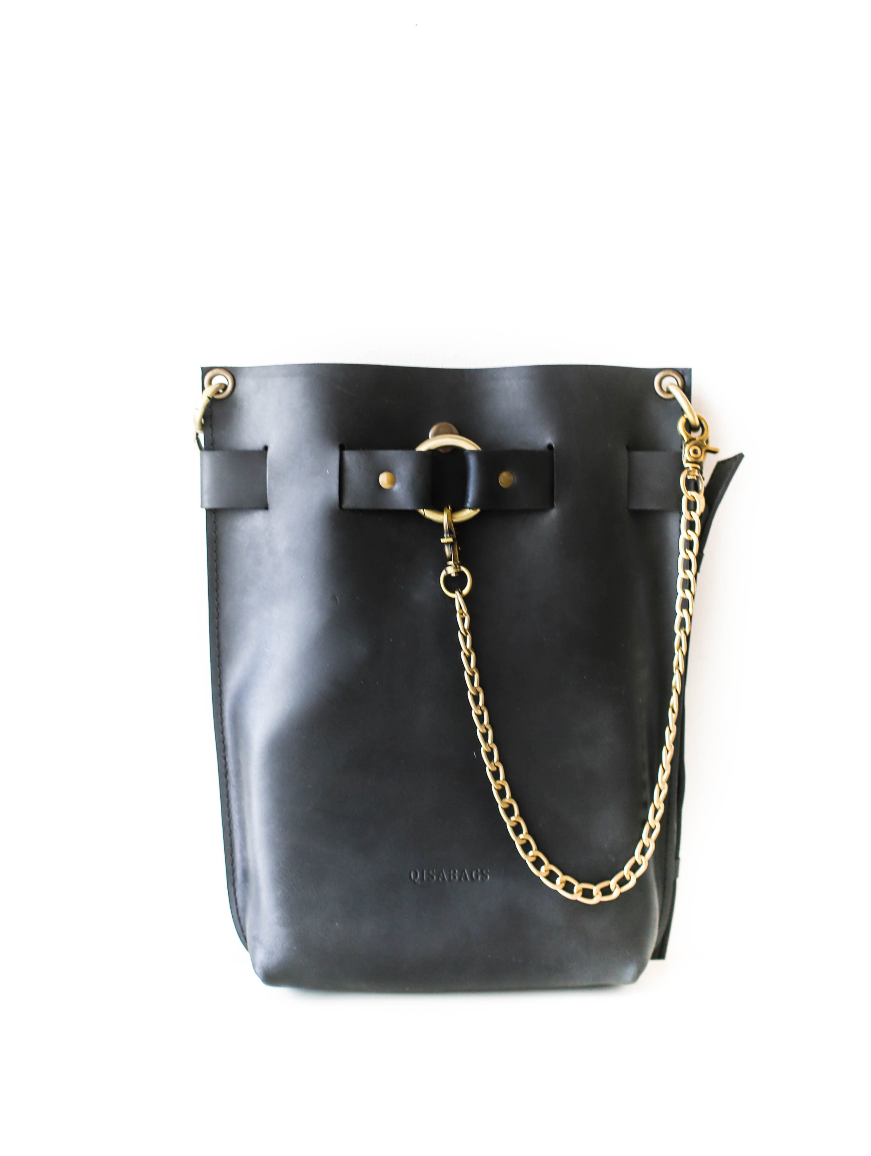 black leather bag