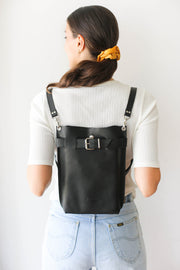  Black black leather backpack