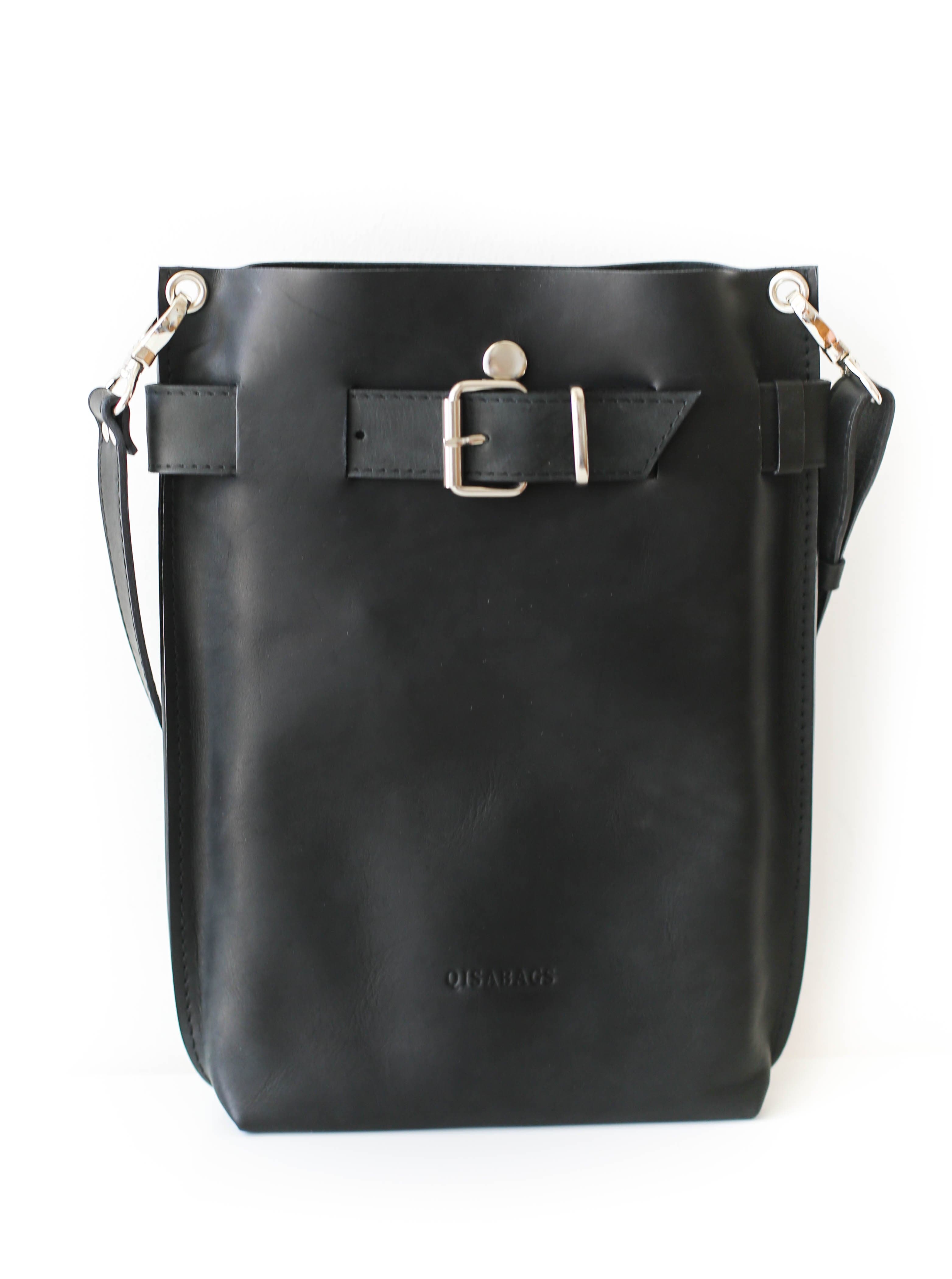 Black Leather Bag with Silver Hardware