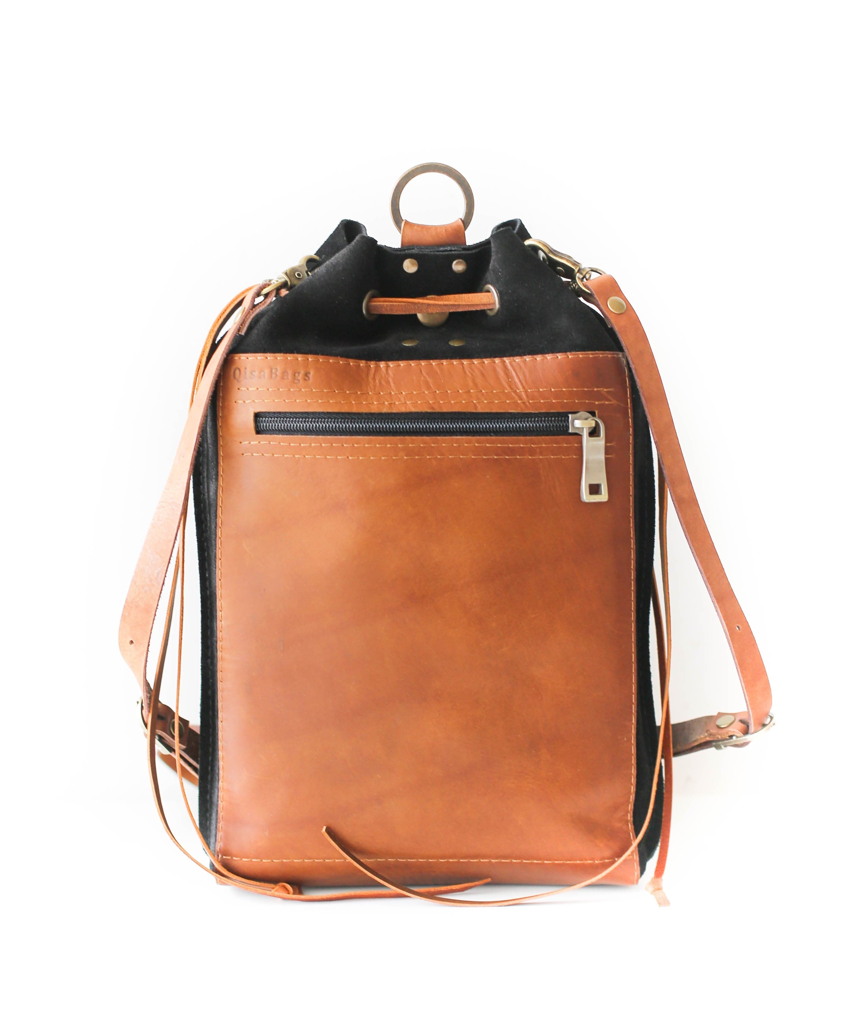 Black leather backpack purse