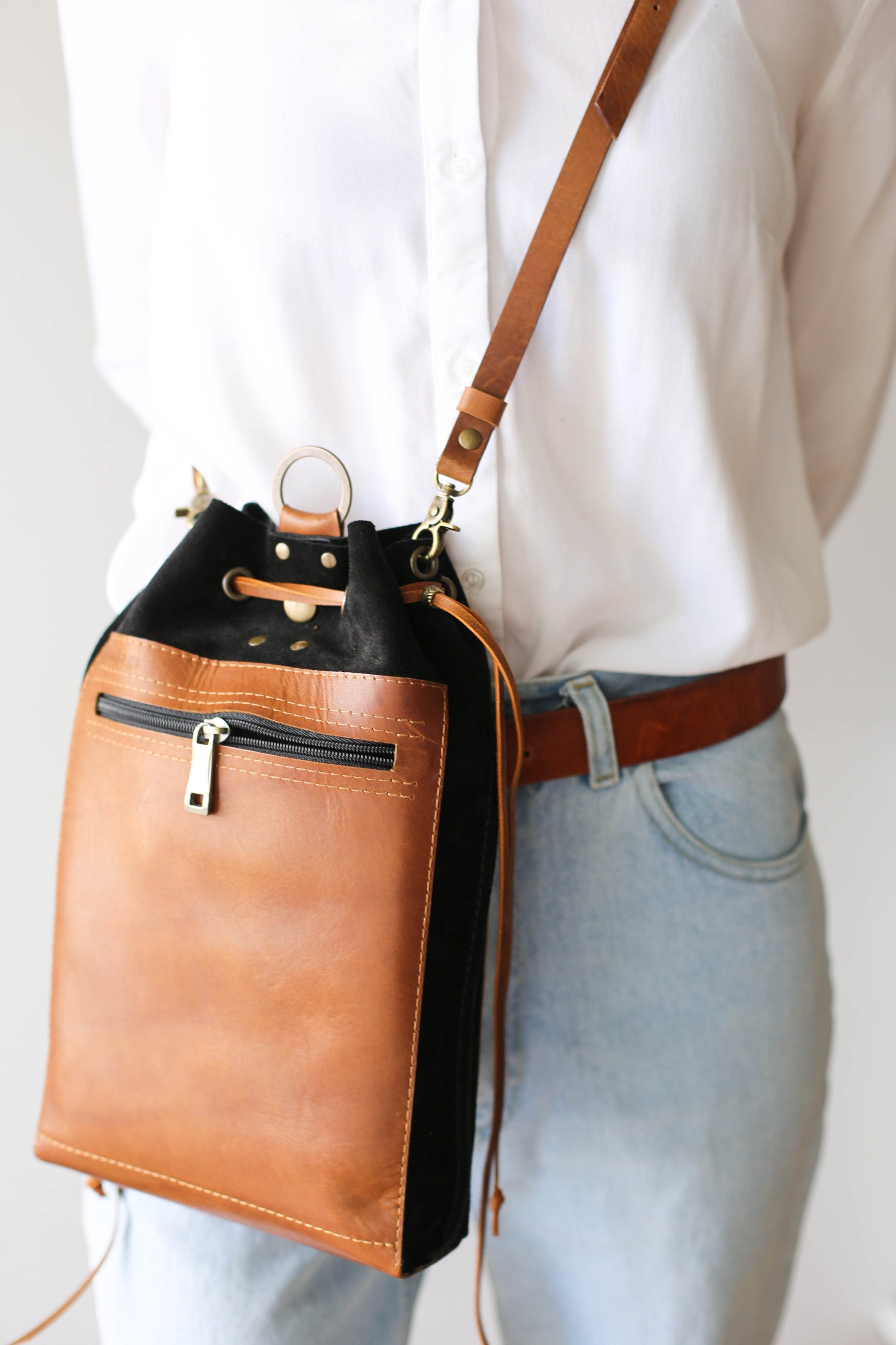 black leather crossbody bag